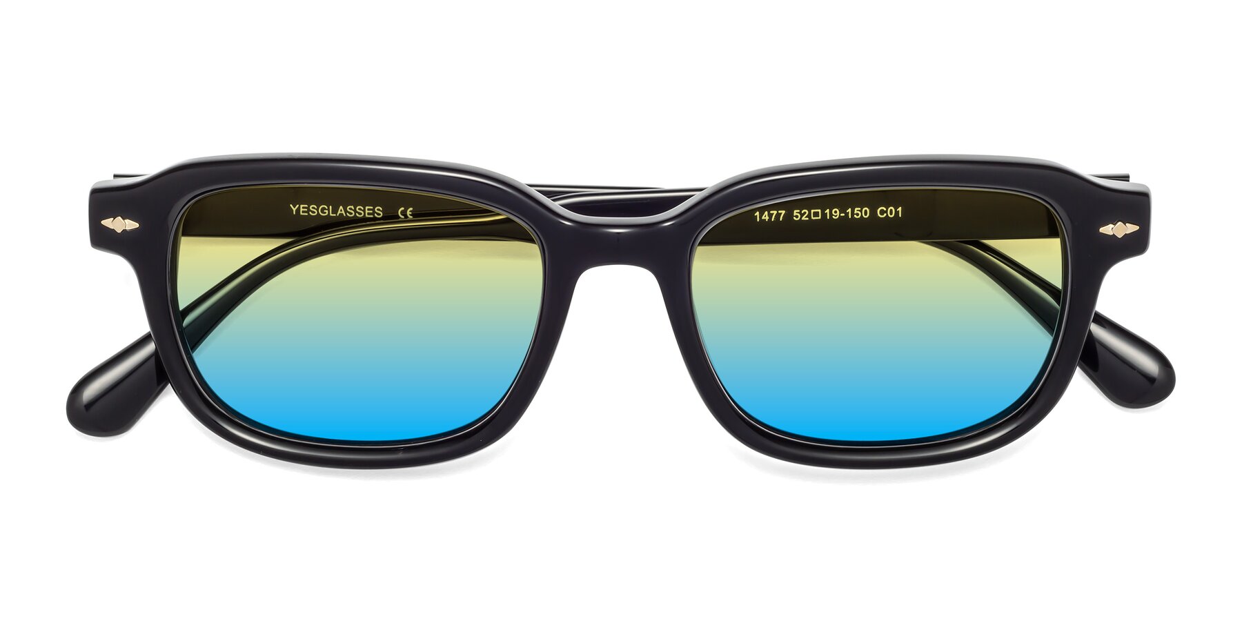 Folded Front of 1477 in Black with Yellow / Blue Gradient Lenses