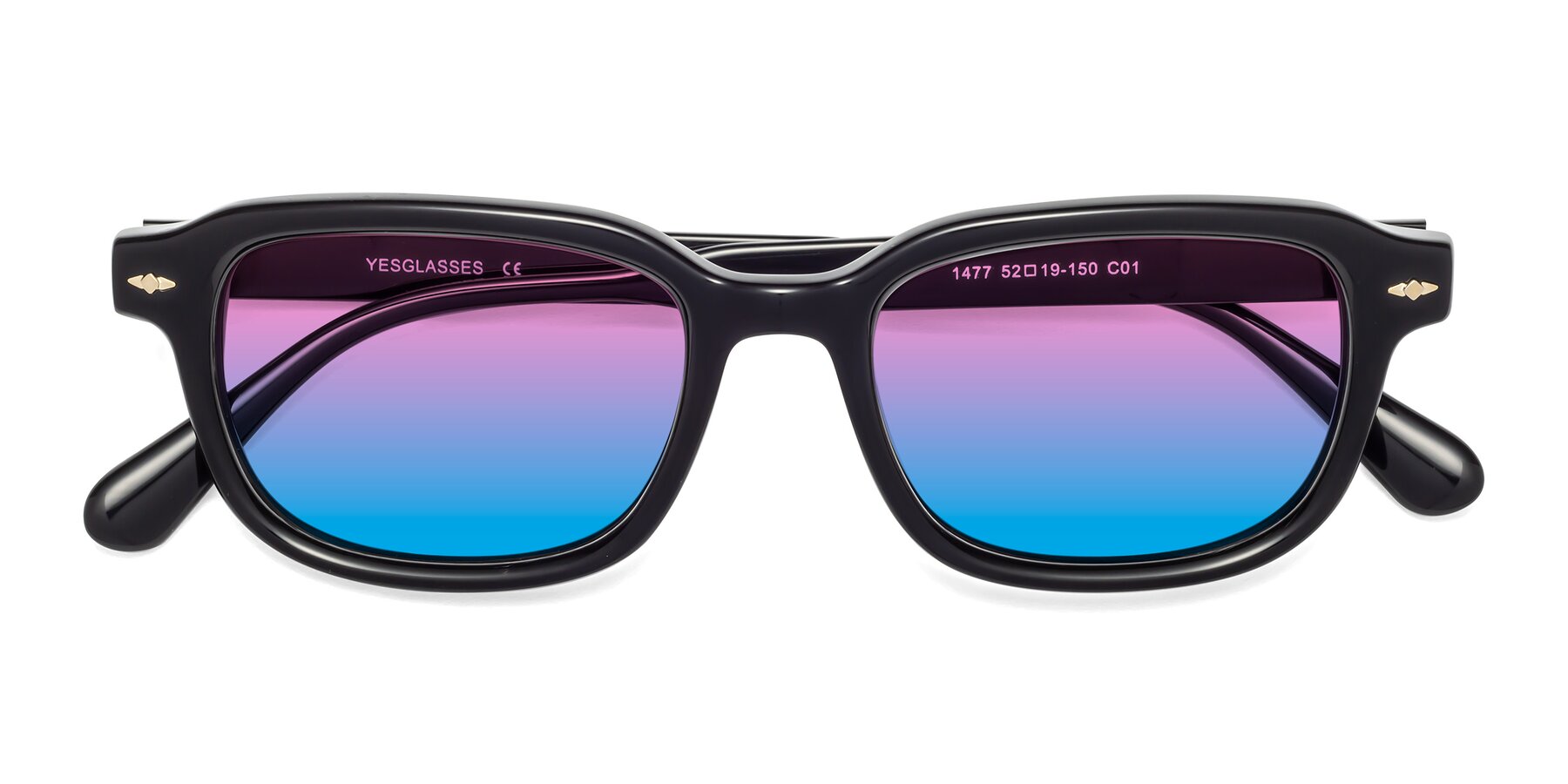 Folded Front of 1477 in Black with Pink / Blue Gradient Lenses