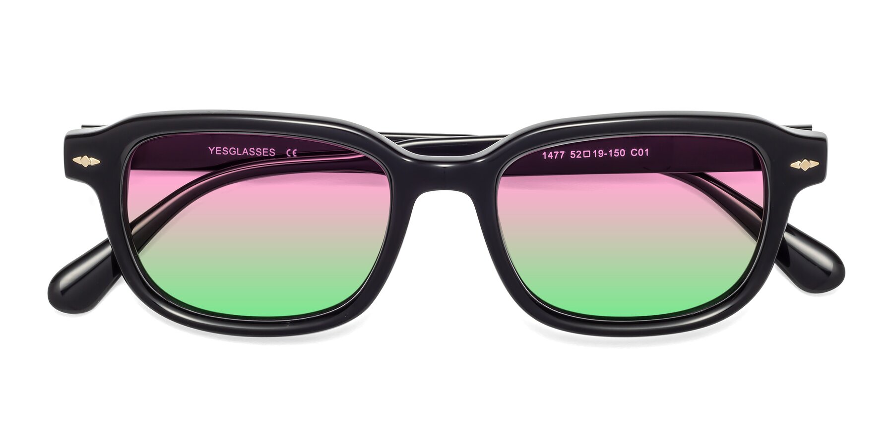 Folded Front of 1477 in Black with Pink / Green Gradient Lenses