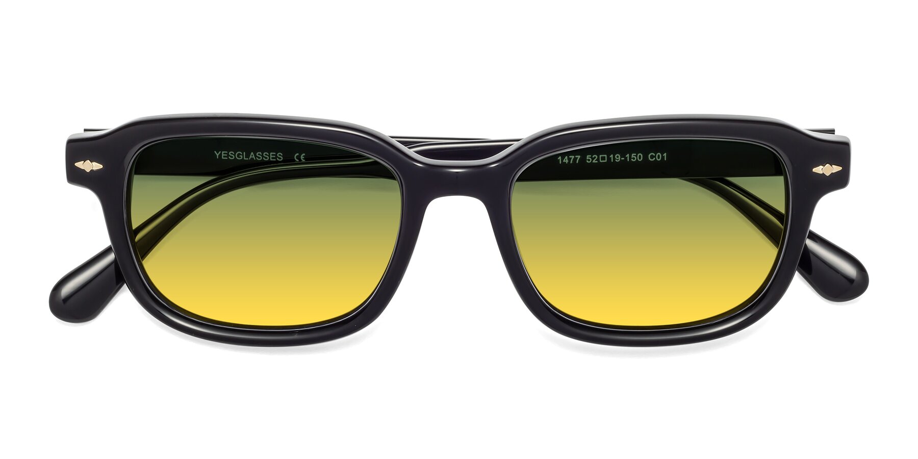 Folded Front of 1477 in Black with Green / Yellow Gradient Lenses
