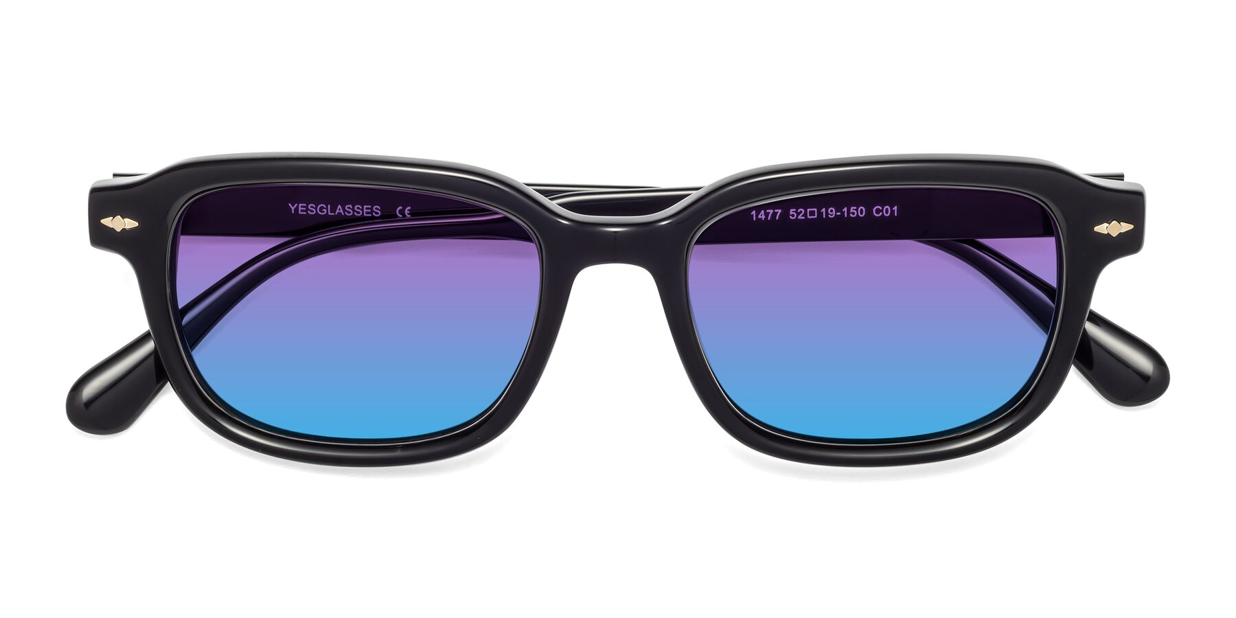 Folded Front of 1477 in Black with Purple / Blue Gradient Lenses