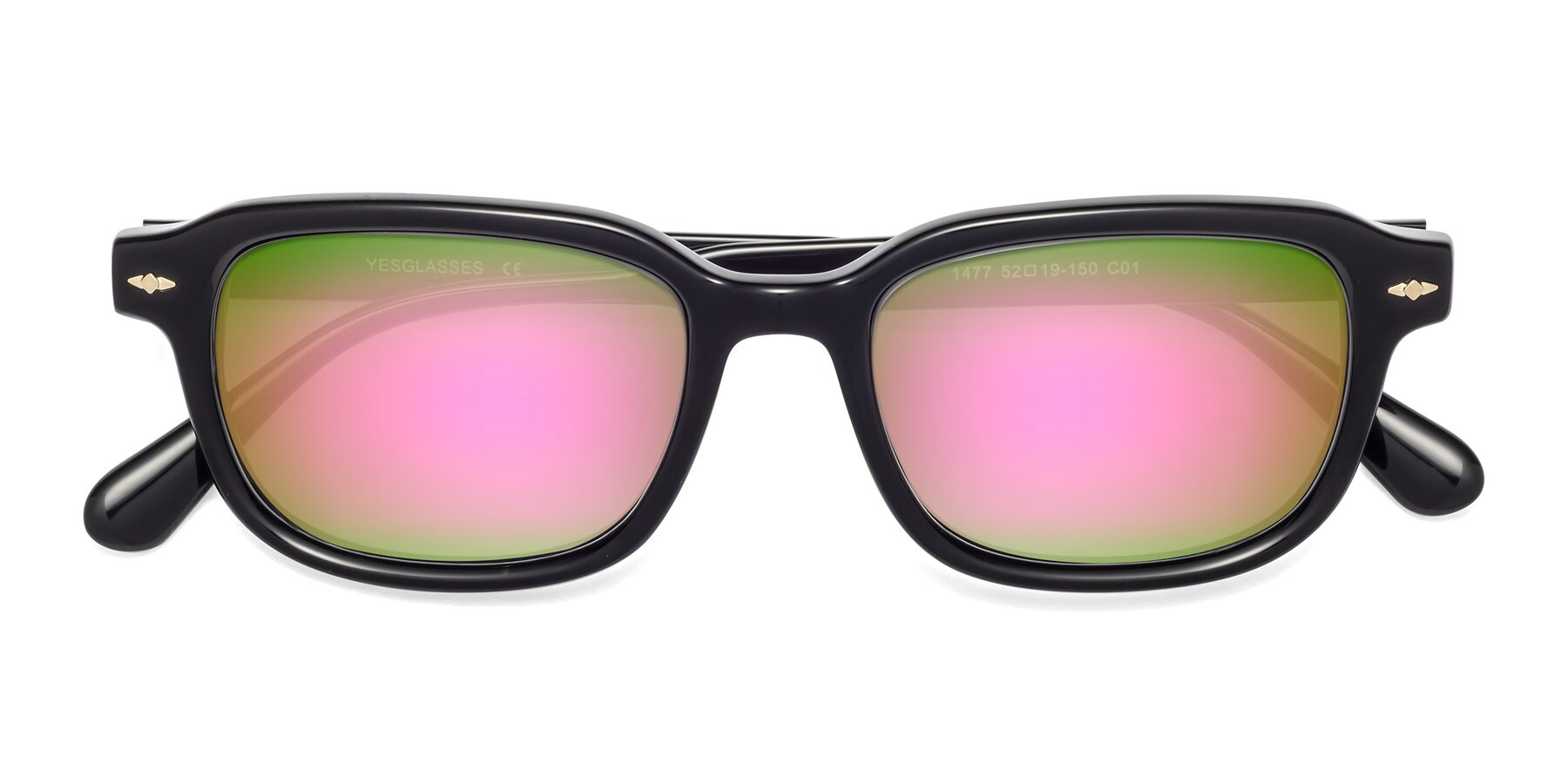 Folded Front of 1477 in Black with Pink Mirrored Lenses