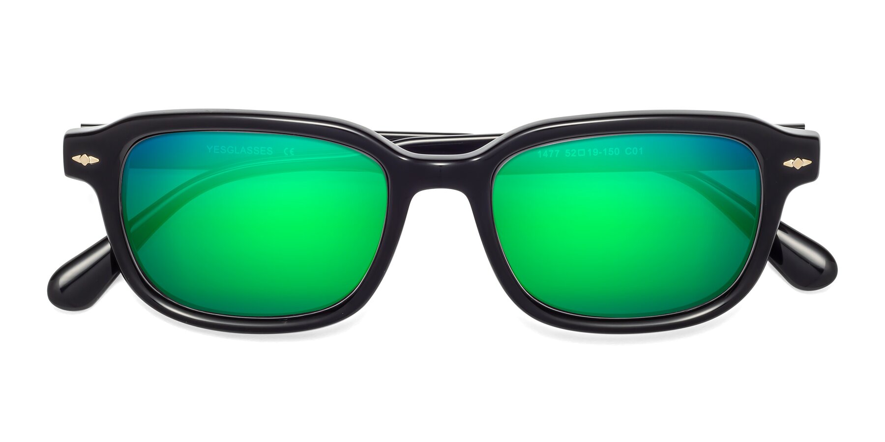 Folded Front of 1477 in Black with Green Mirrored Lenses