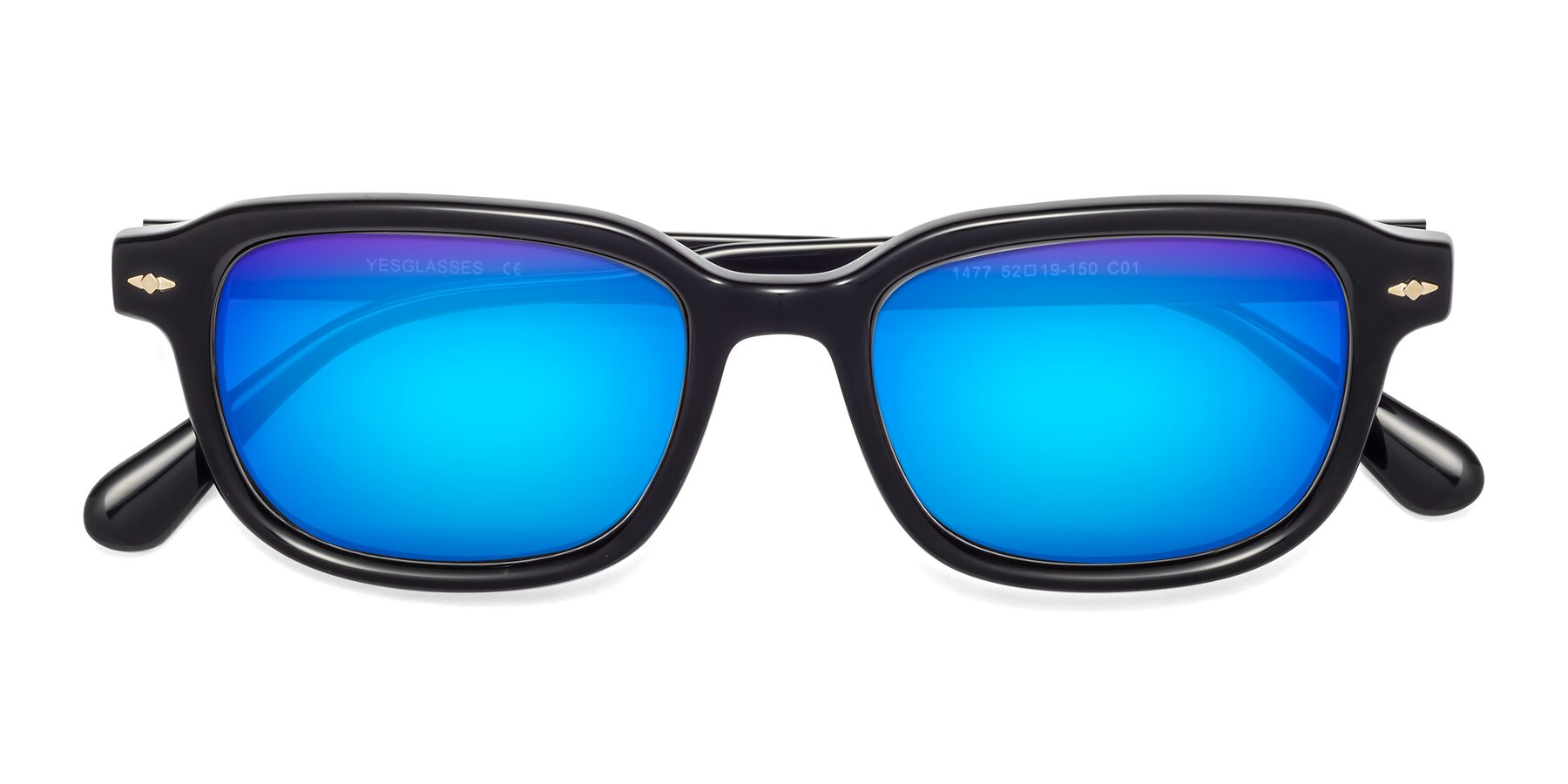 Folded Front of 1477 in Black with Blue Mirrored Lenses