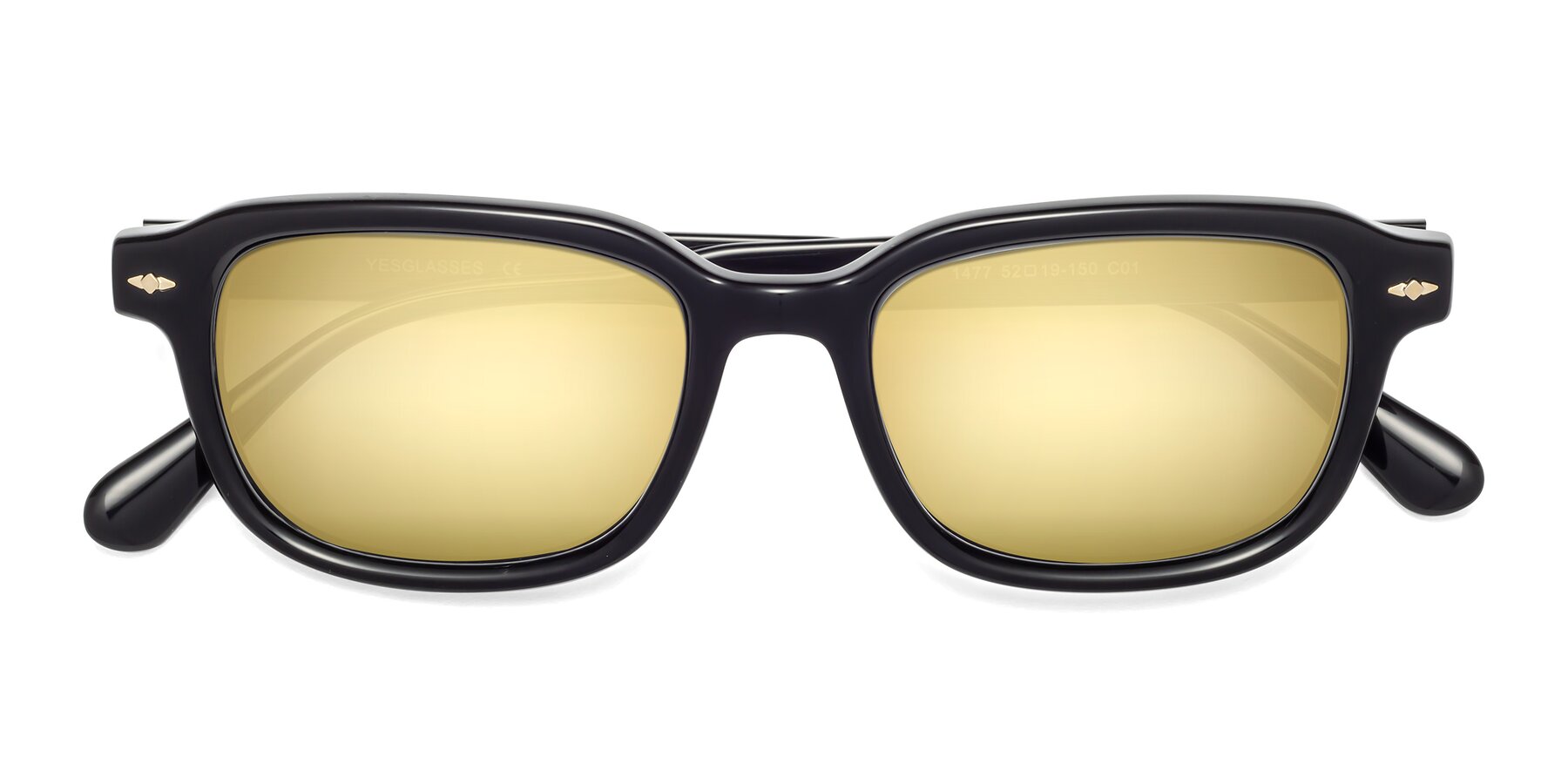 Folded Front of 1477 in Black with Gold Mirrored Lenses
