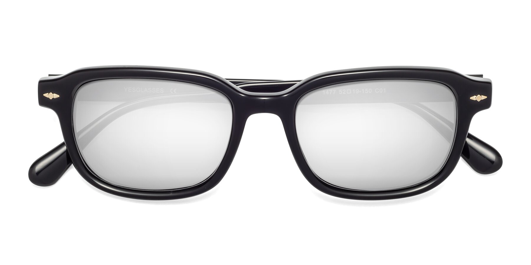 Folded Front of 1477 in Black with Silver Mirrored Lenses