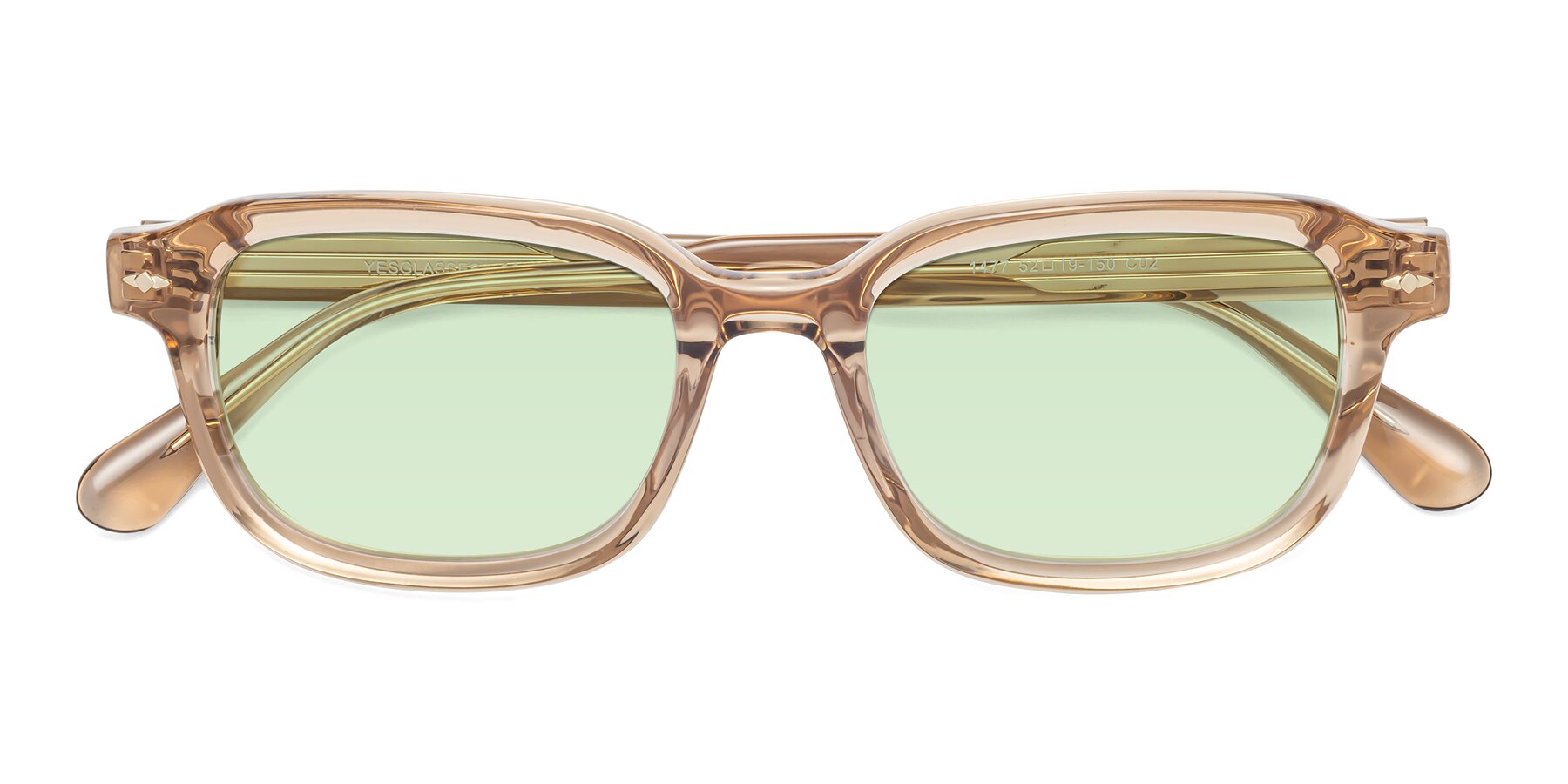 Folded Front of 1477 in Caramel with Light Green Tinted Lenses