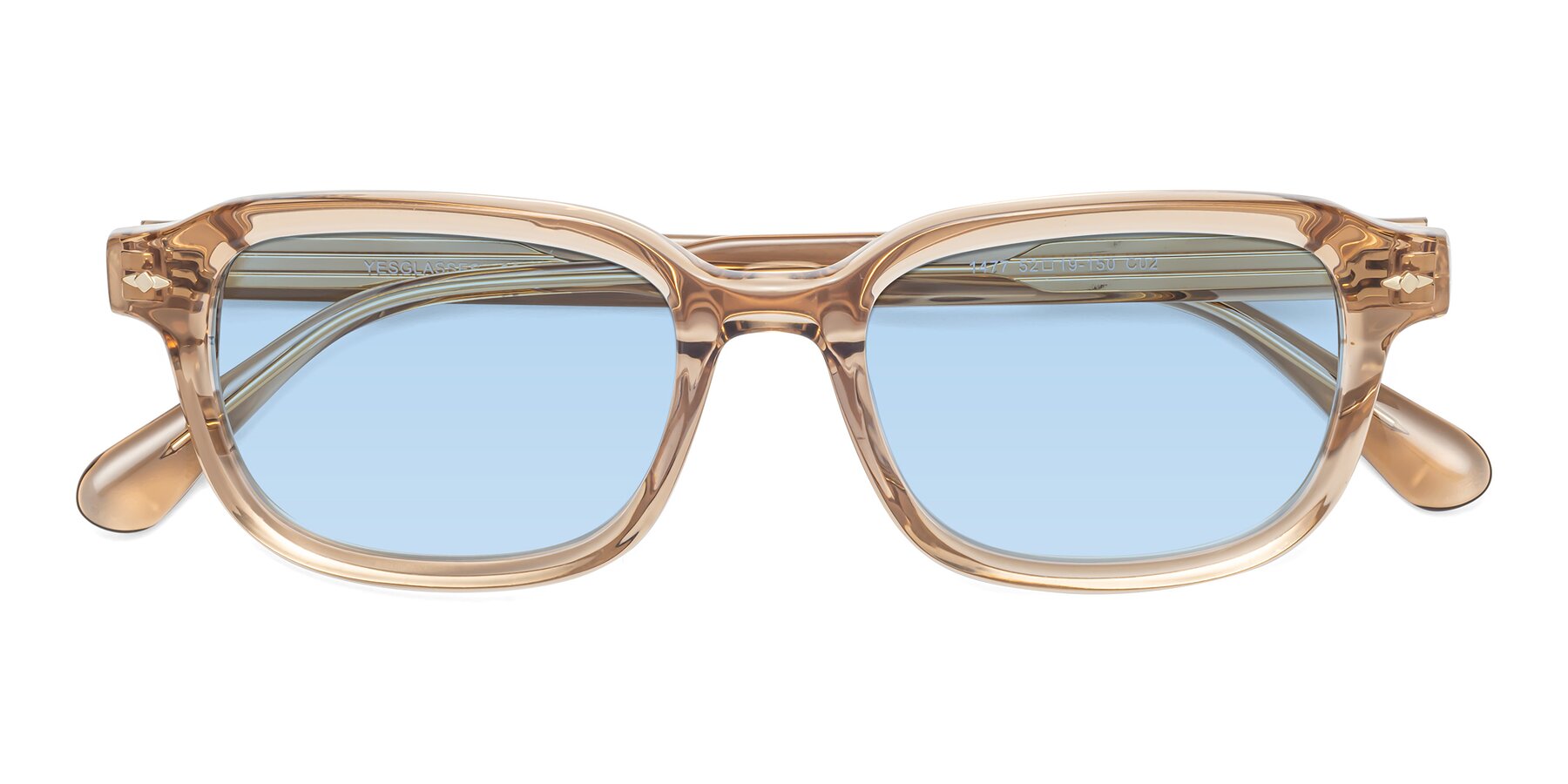 Folded Front of 1477 in Caramel with Light Blue Tinted Lenses