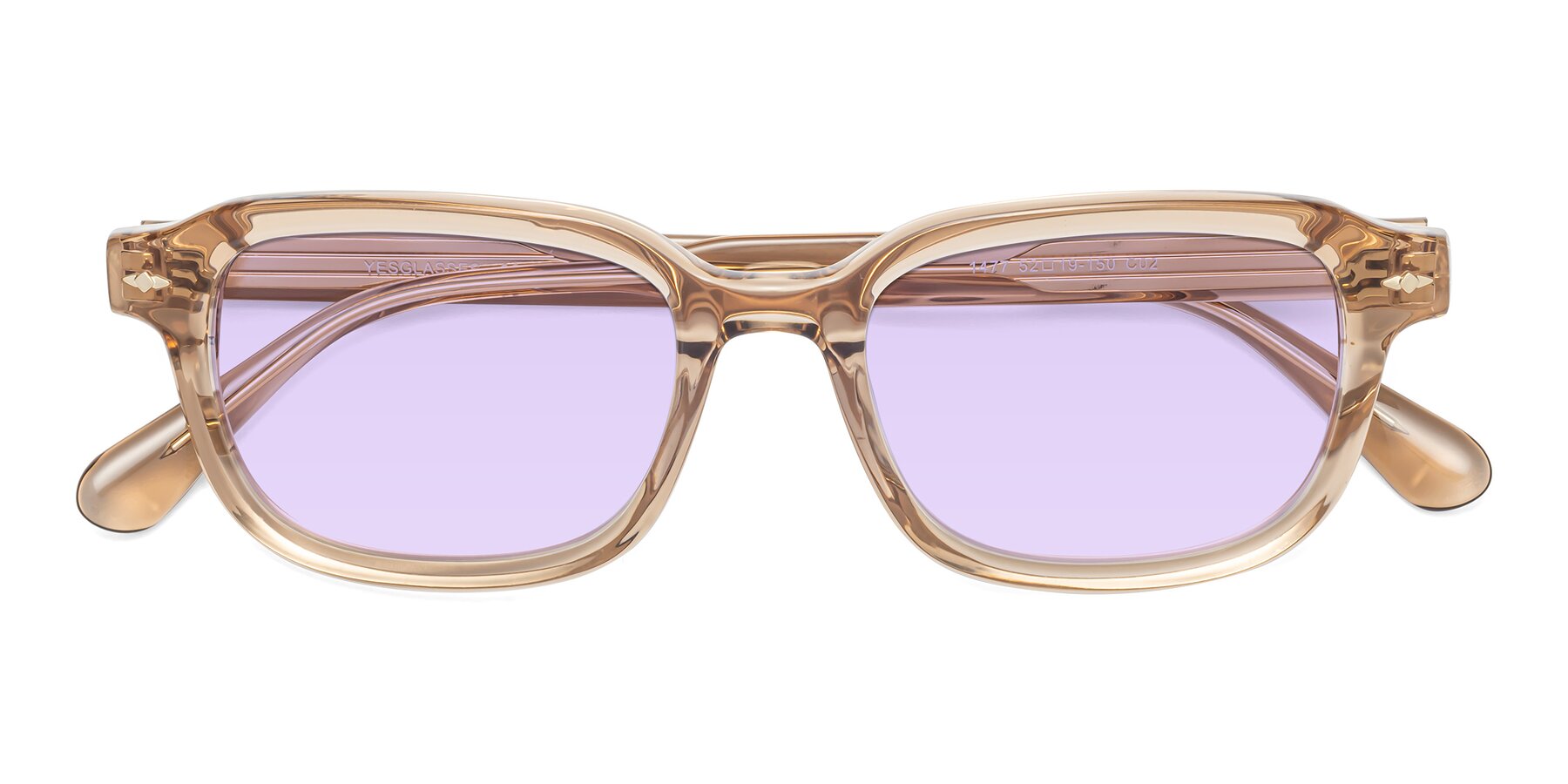 Folded Front of 1477 in Caramel with Light Purple Tinted Lenses