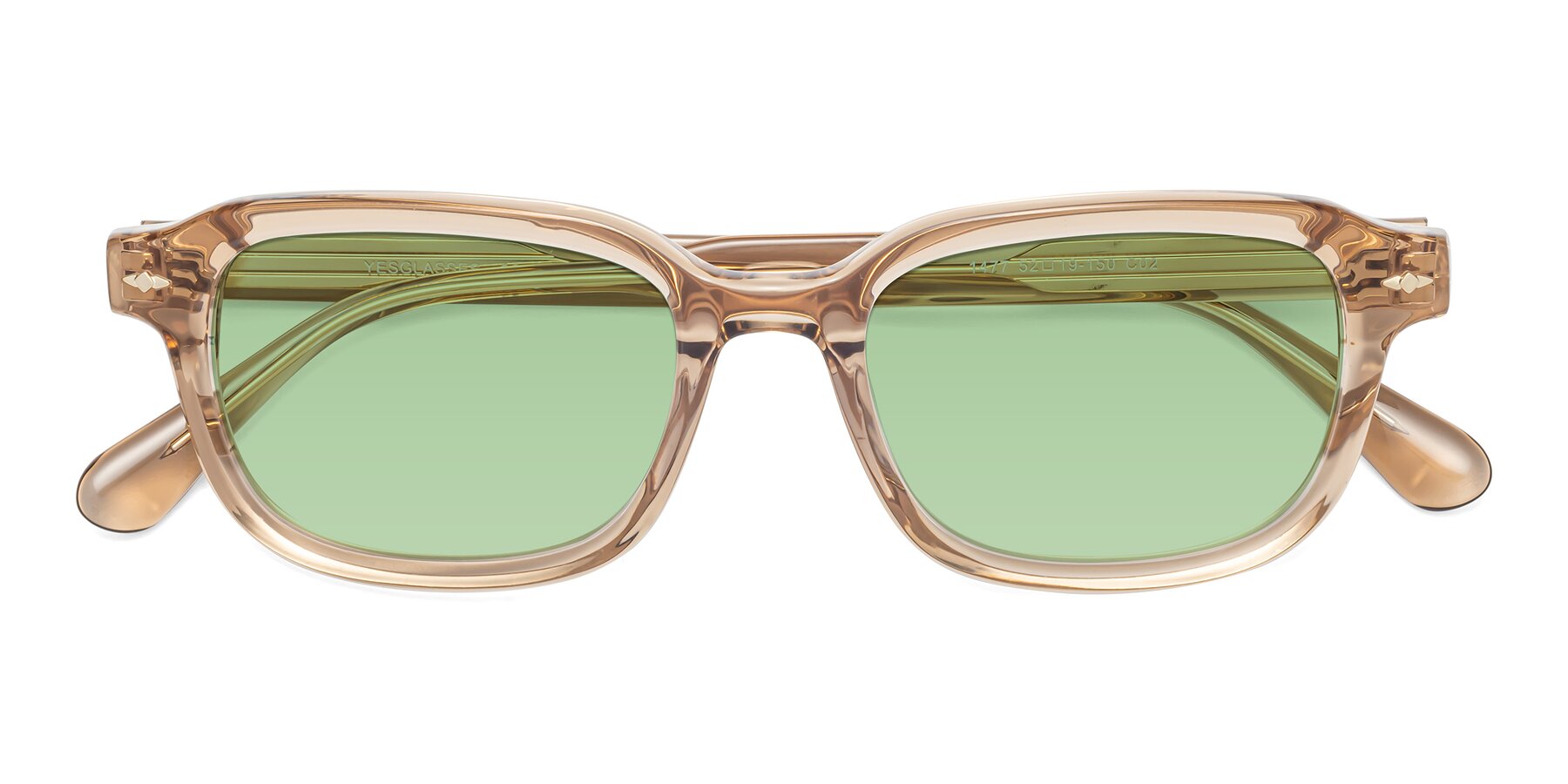 Folded Front of 1477 in Caramel with Medium Green Tinted Lenses