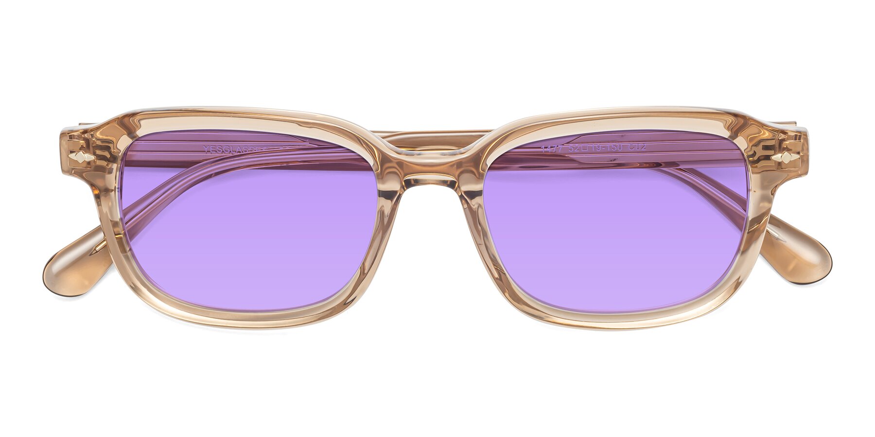 Folded Front of 1477 in Caramel with Medium Purple Tinted Lenses
