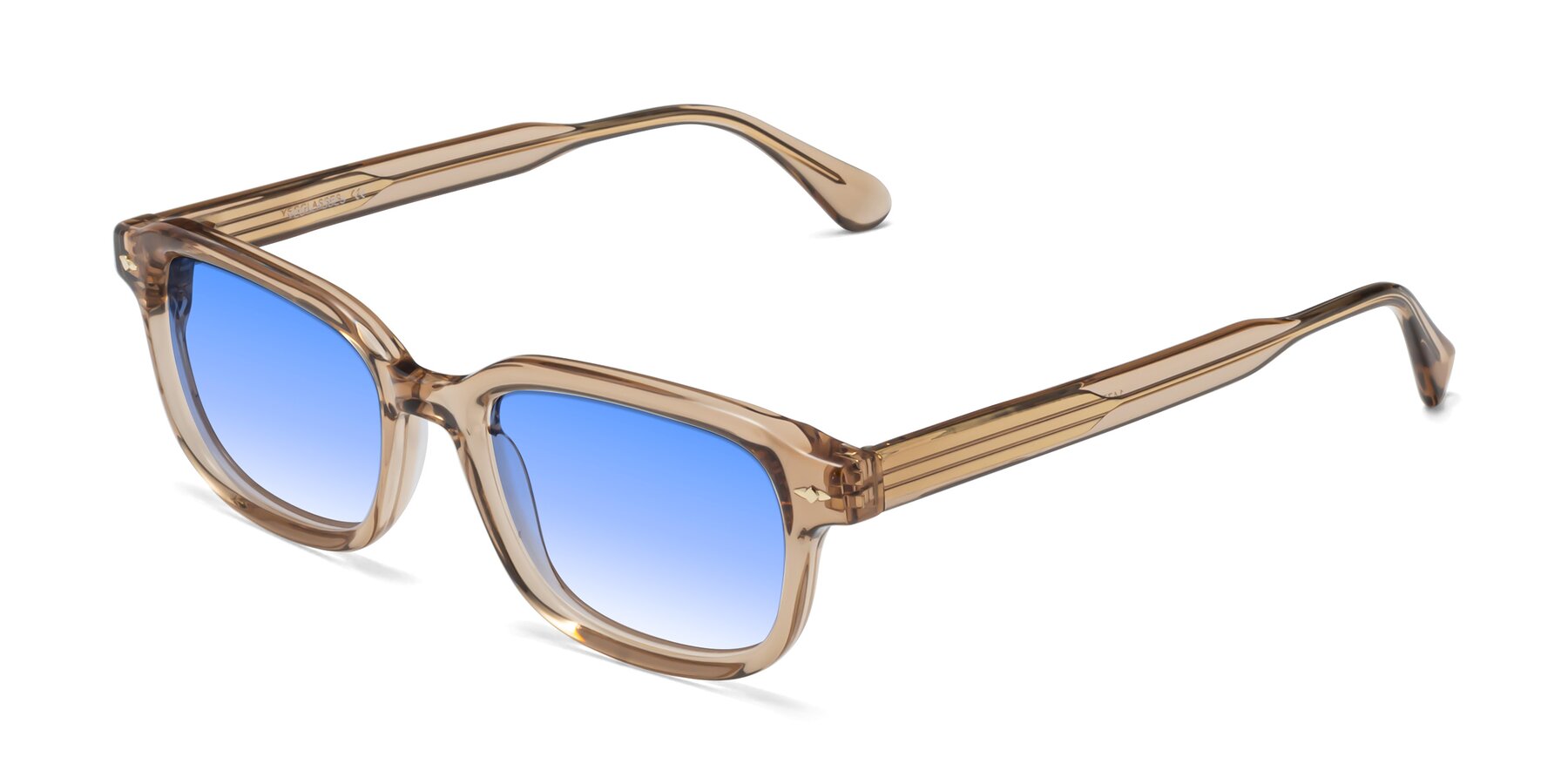 Angle of 1477 in Caramel with Blue Gradient Lenses