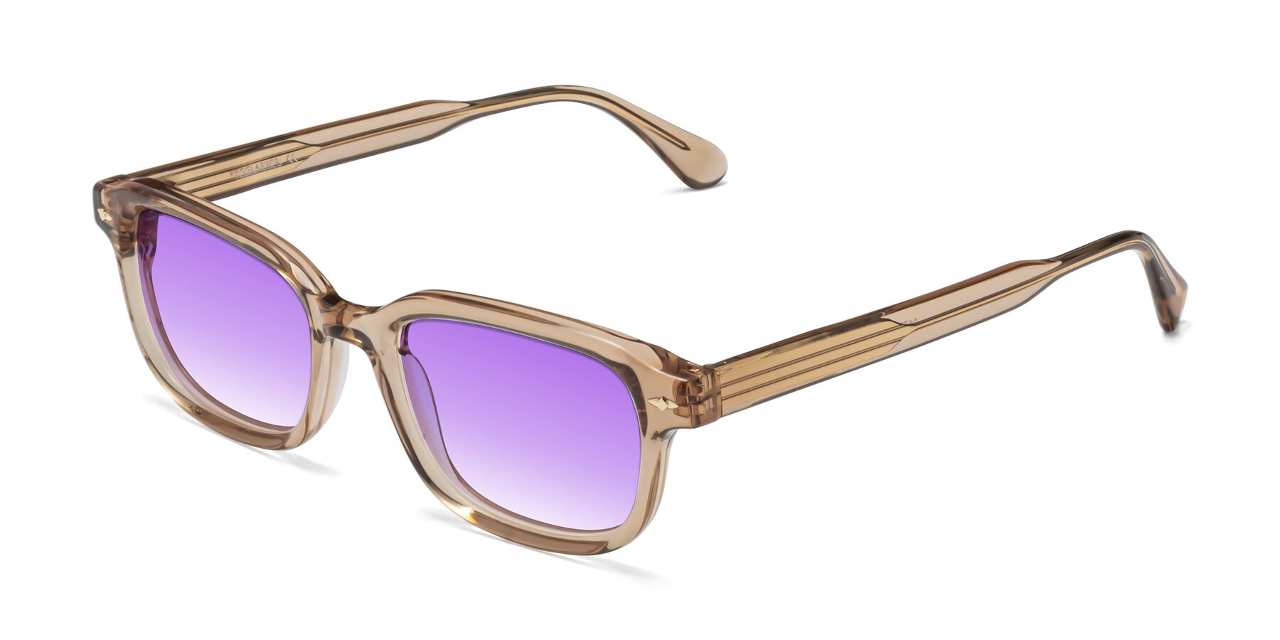 Angle of 1477 in Caramel with Purple Gradient Lenses