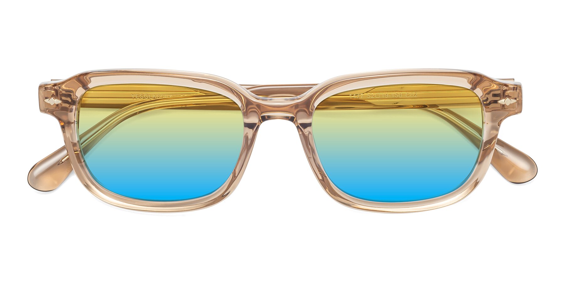 Folded Front of 1477 in Caramel with Yellow / Blue Gradient Lenses