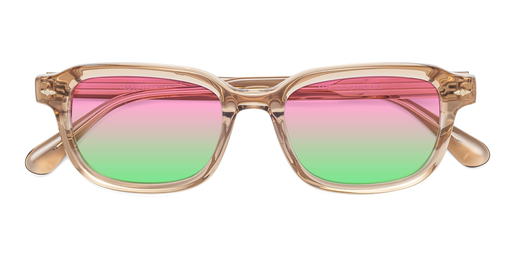Folded Front of 1477 in Caramel with Pink / Green Gradient Lenses