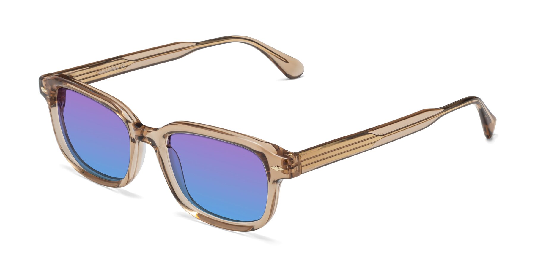 Angle of 1477 in Caramel with Purple / Blue Gradient Lenses