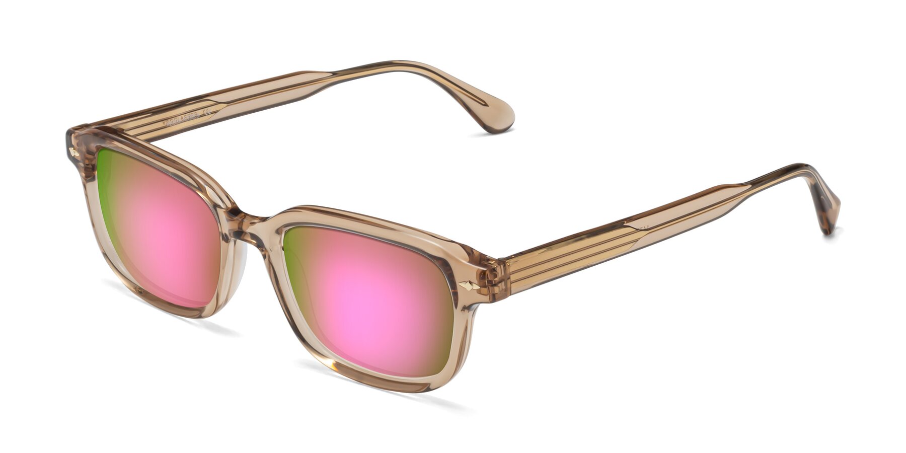 Angle of 1477 in Caramel with Pink Mirrored Lenses