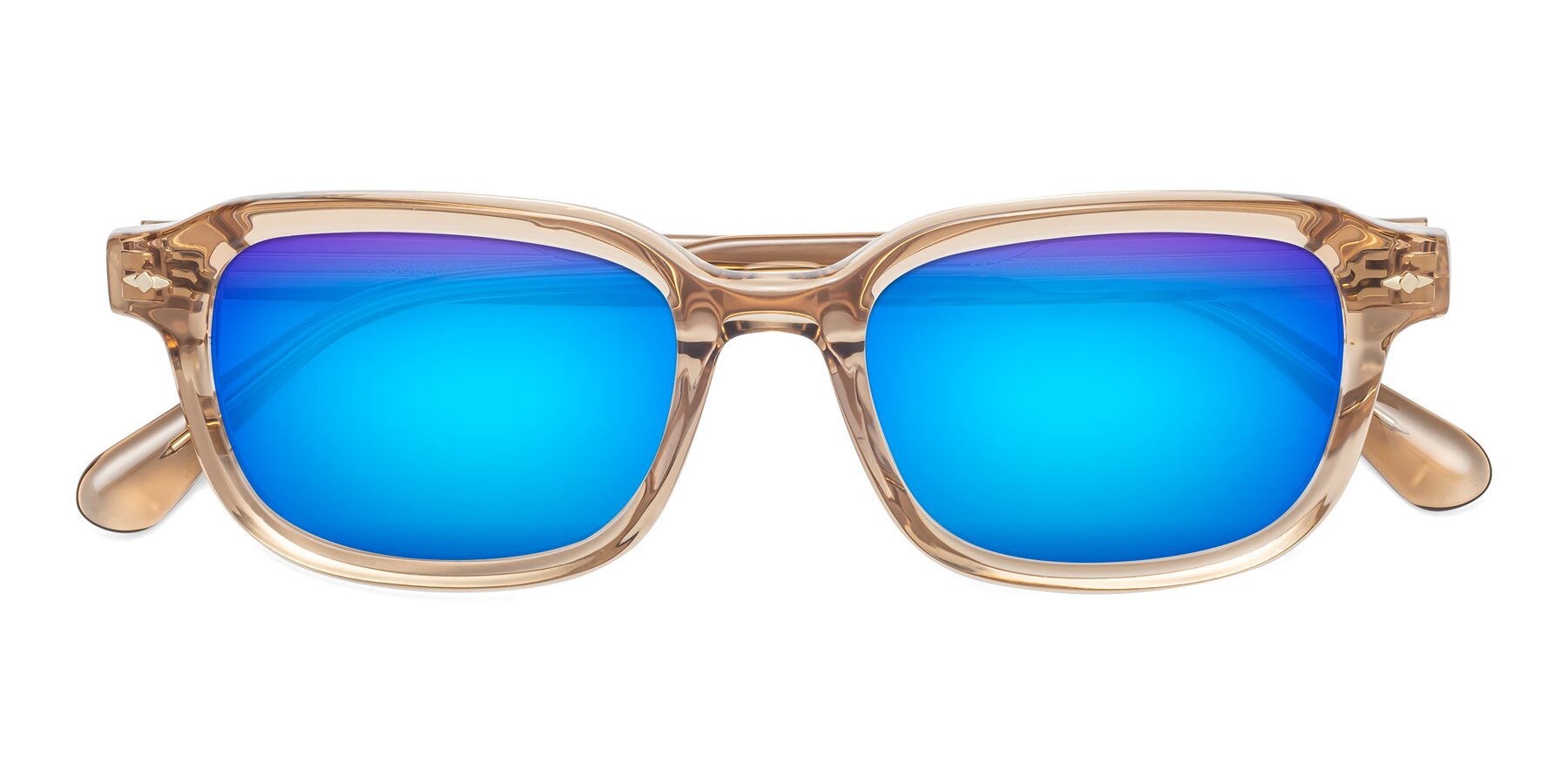 Folded Front of 1477 in Caramel with Blue Mirrored Lenses