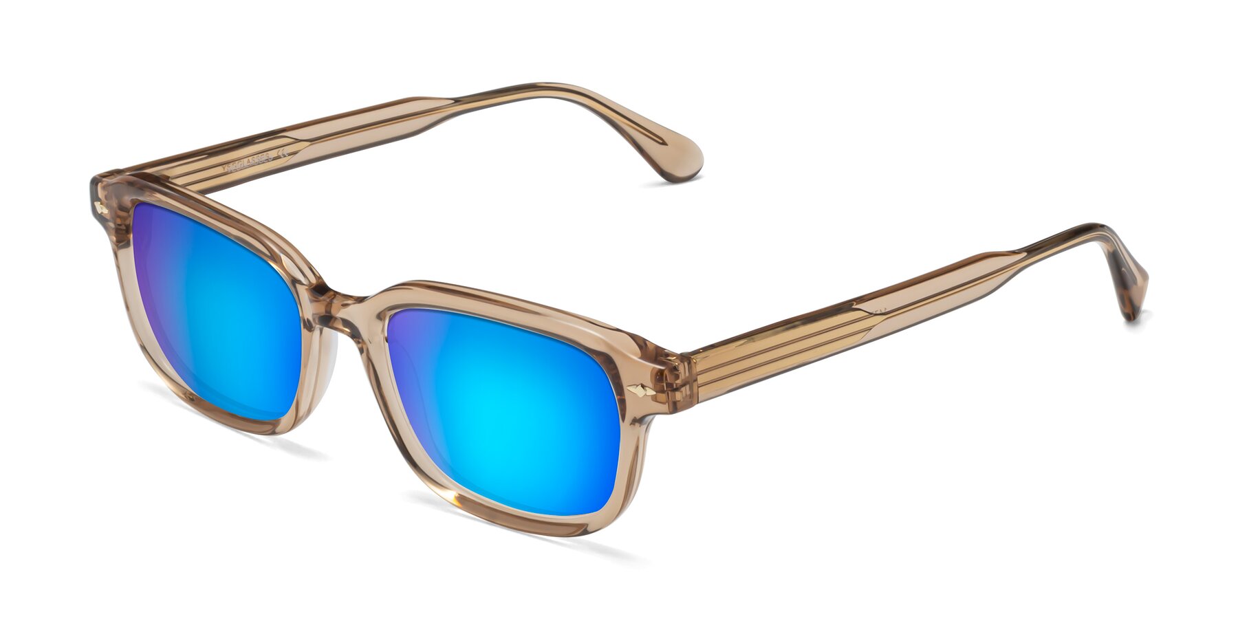 Angle of 1477 in Caramel with Blue Mirrored Lenses