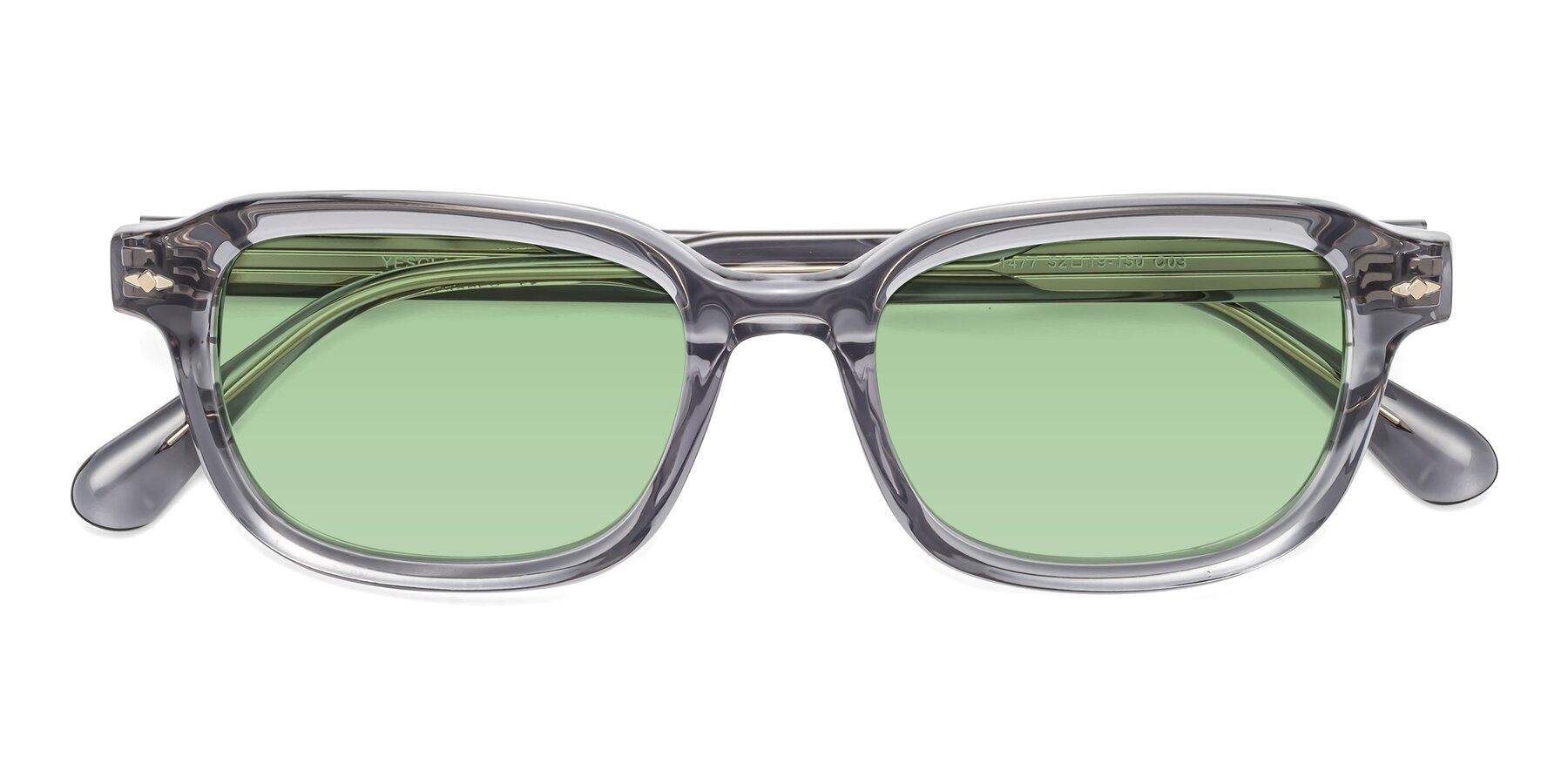 Folded Front of 1477 in Gray with Medium Green Tinted Lenses