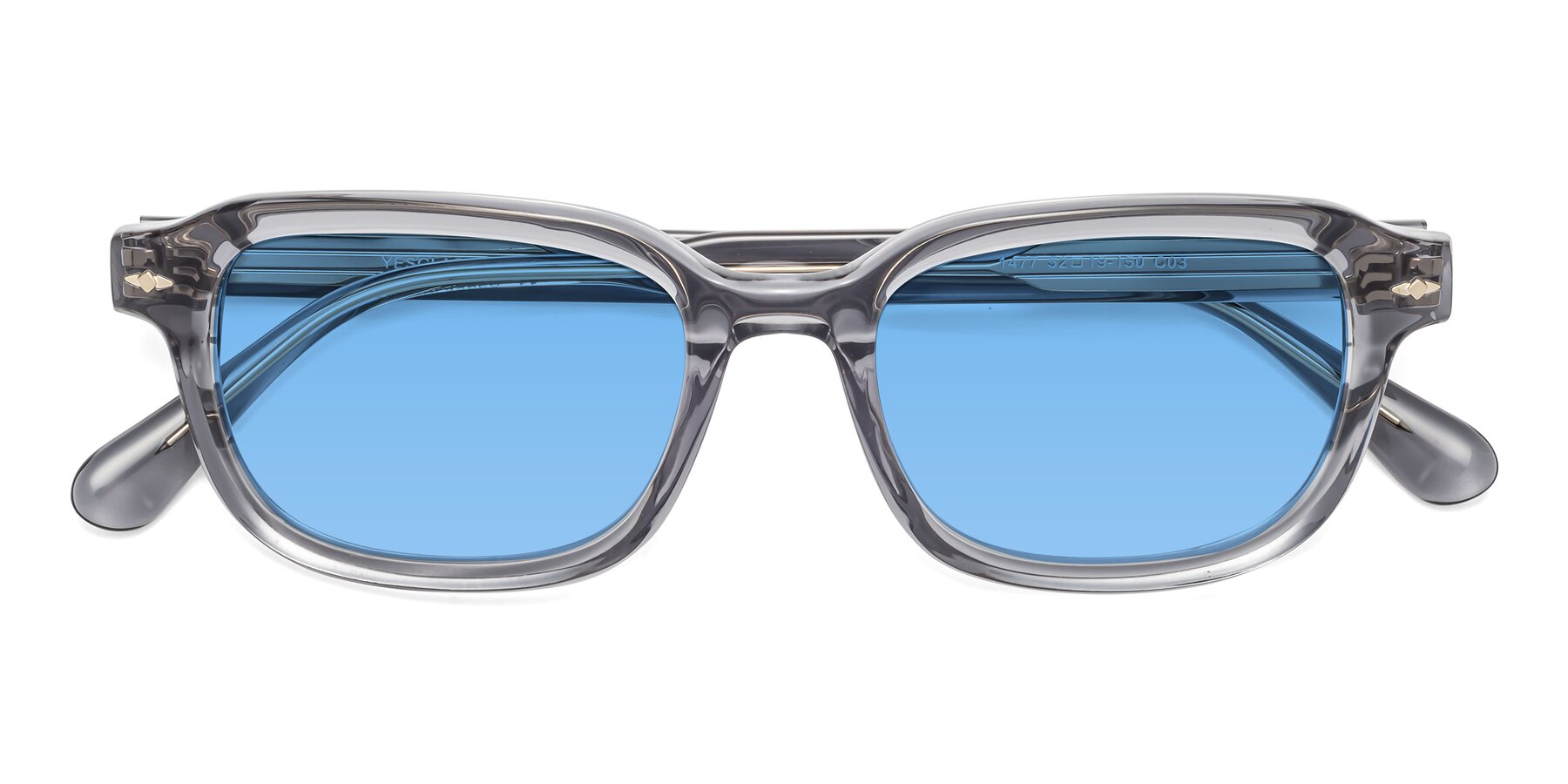 Folded Front of 1477 in Gray with Medium Blue Tinted Lenses