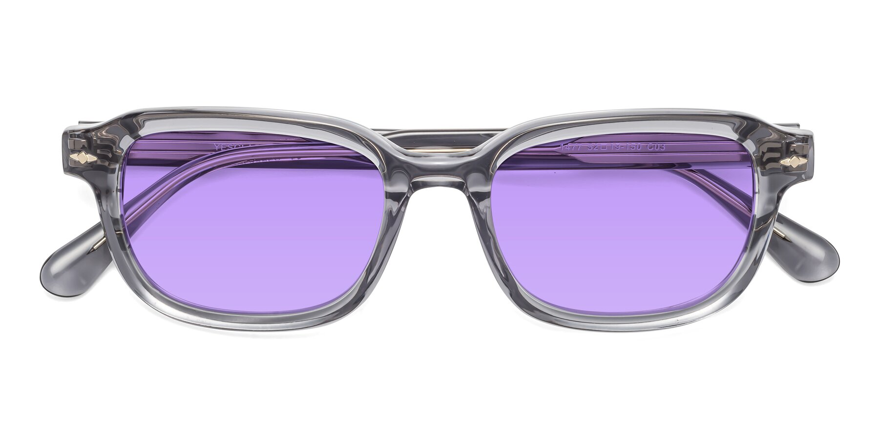 Folded Front of 1477 in Gray with Medium Purple Tinted Lenses