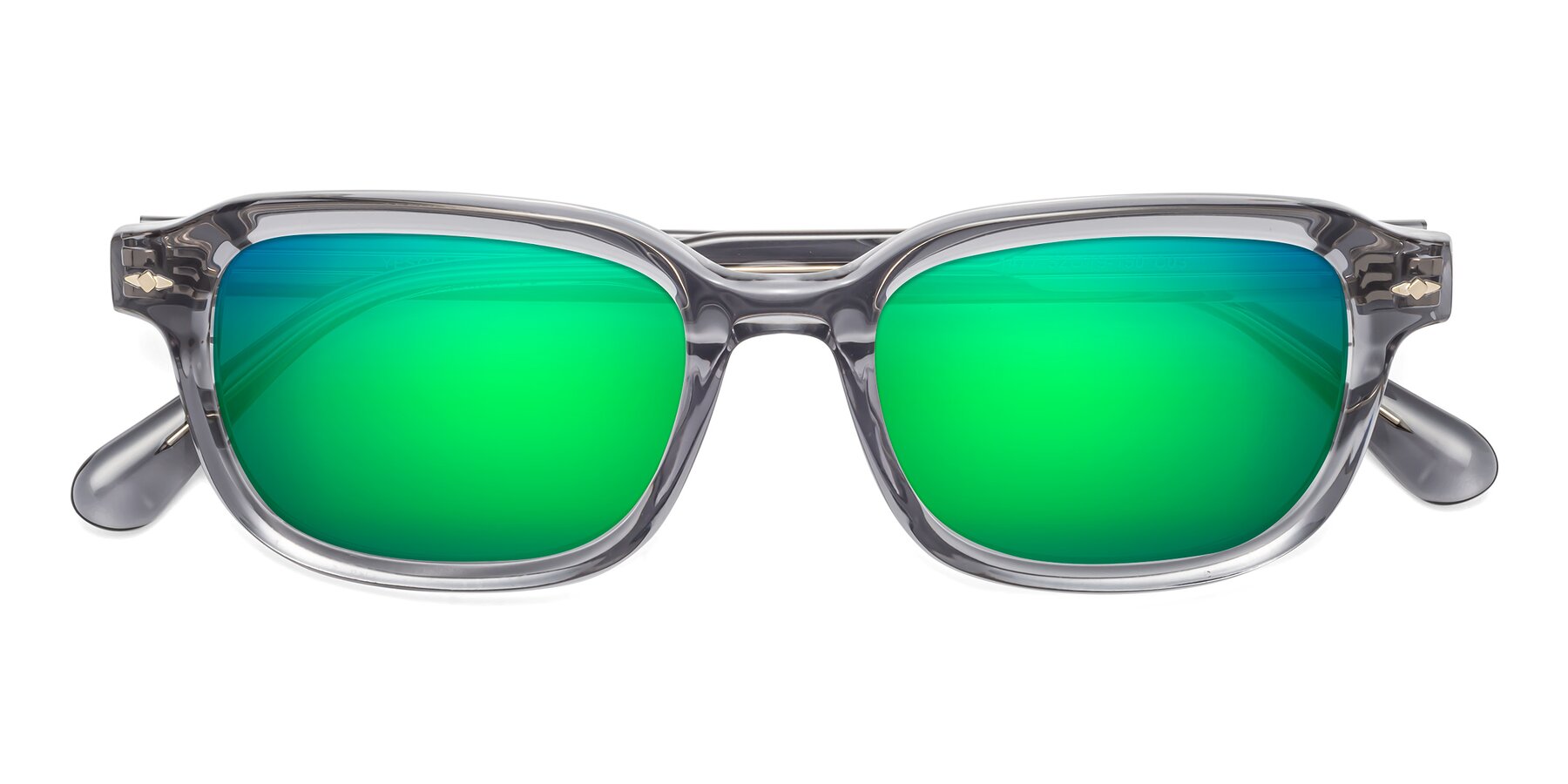 Folded Front of 1477 in Gray with Green Mirrored Lenses