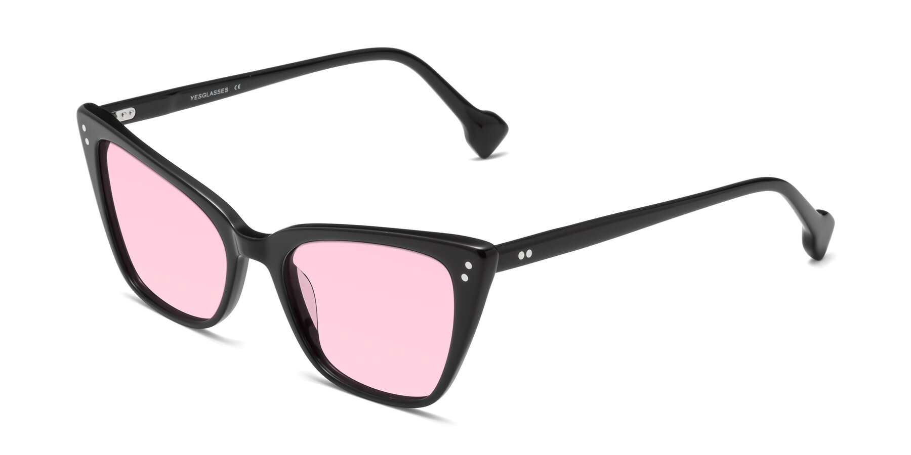 Angle of 1491 in Black with Light Pink Tinted Lenses