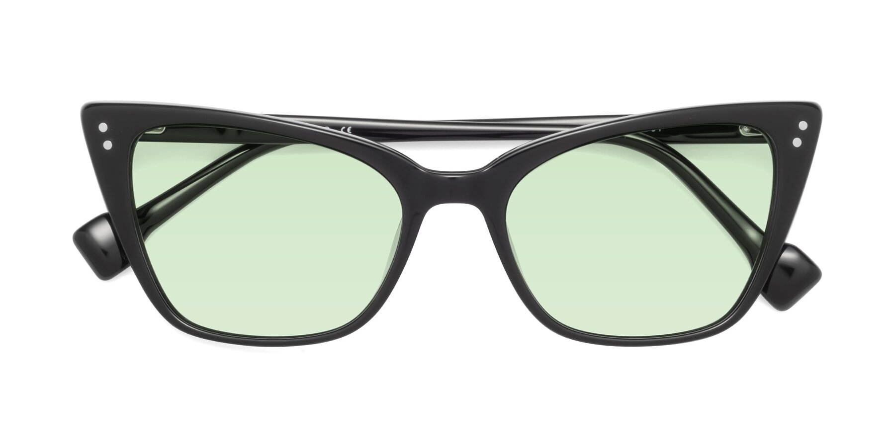 Folded Front of 1491 in Black with Light Green Tinted Lenses