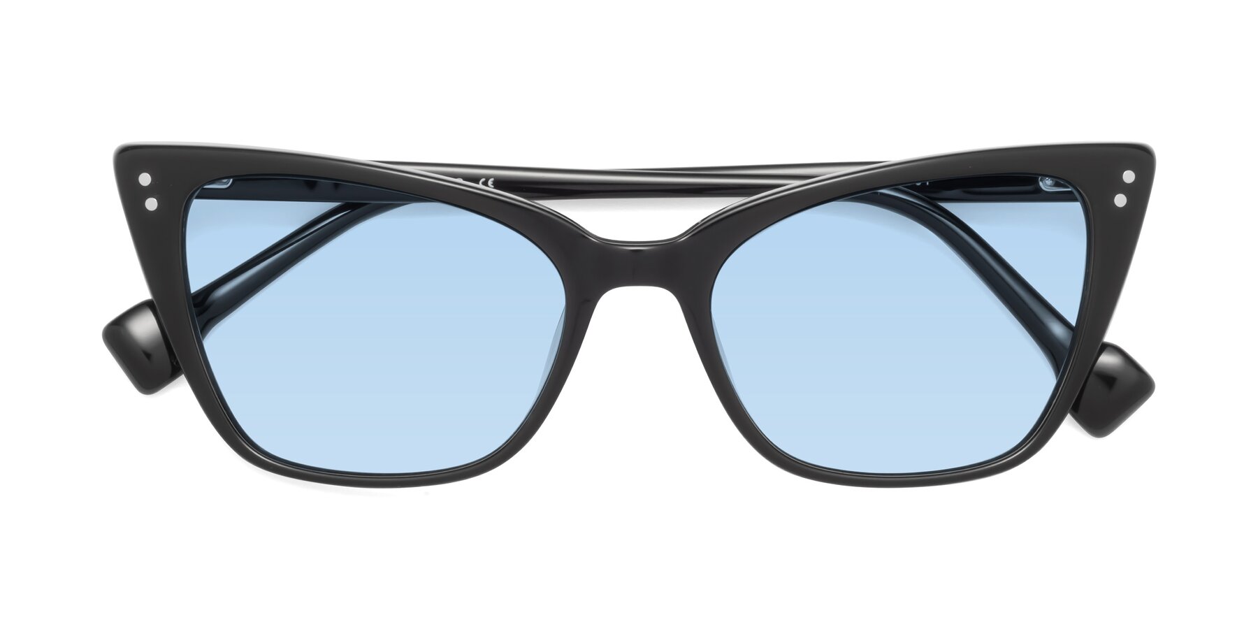 Folded Front of 1491 in Black with Light Blue Tinted Lenses