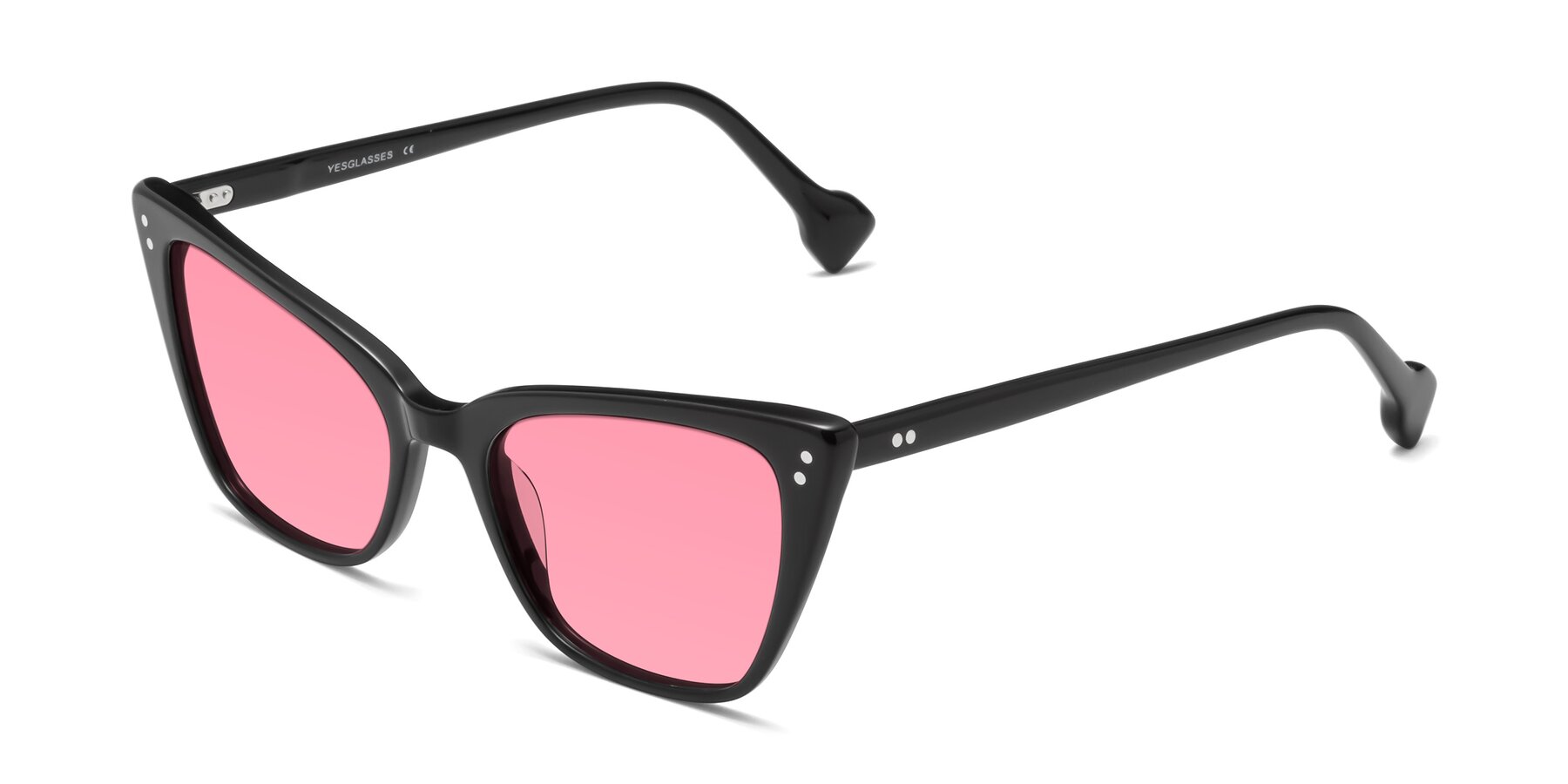 Angle of 1491 in Black with Pink Tinted Lenses