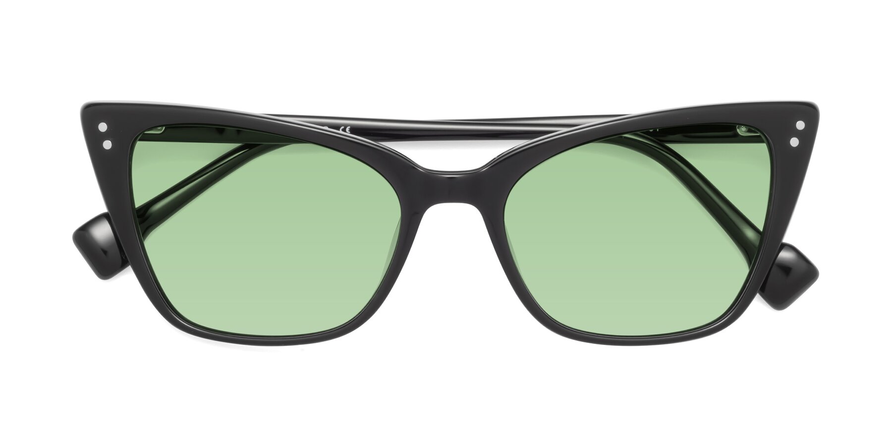 Folded Front of 1491 in Black with Medium Green Tinted Lenses