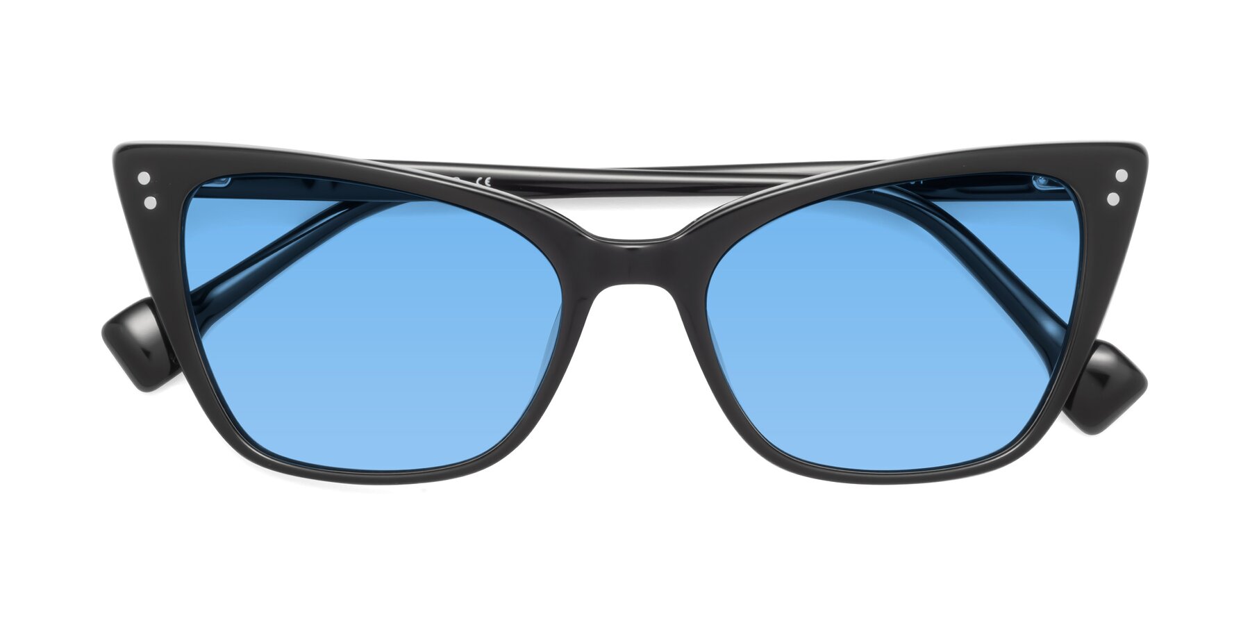 Folded Front of 1491 in Black with Medium Blue Tinted Lenses