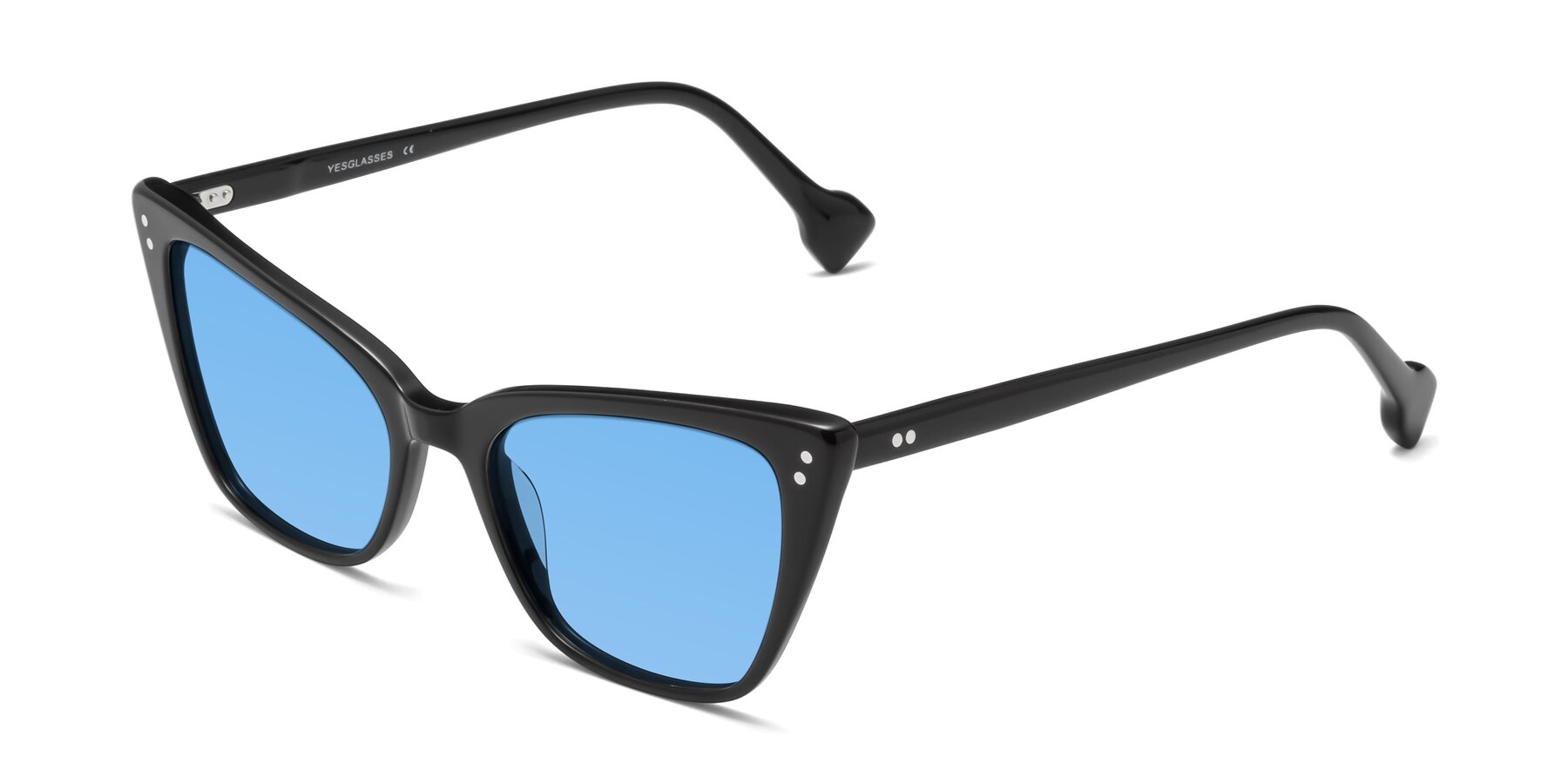 Angle of 1491 in Black with Medium Blue Tinted Lenses