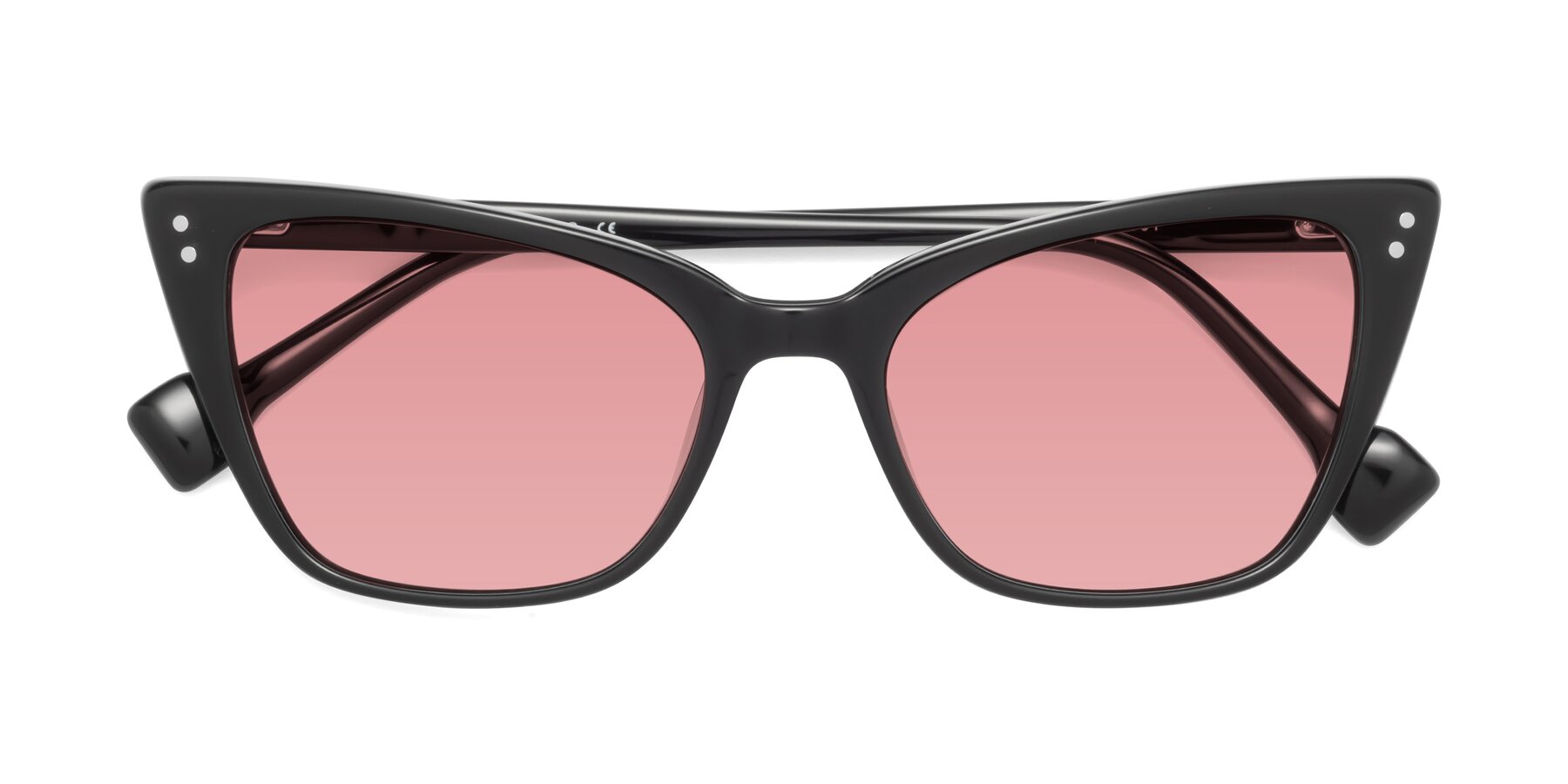 Folded Front of 1491 in Black with Medium Garnet Tinted Lenses