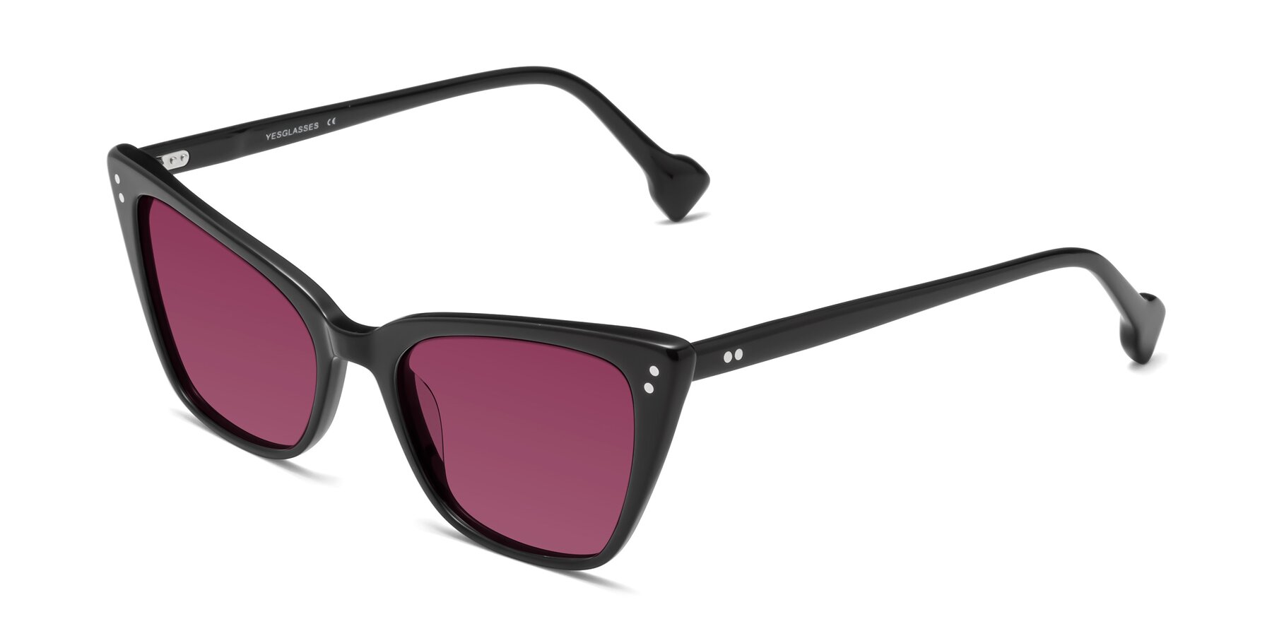 Angle of 1491 in Black with Wine Tinted Lenses