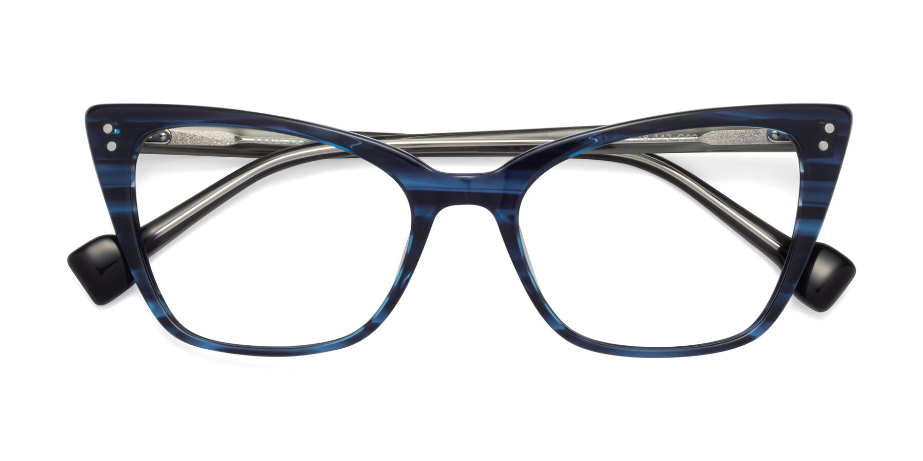 Folded Front of 1491 in Stripe Blue with Clear Reading Eyeglass Lenses