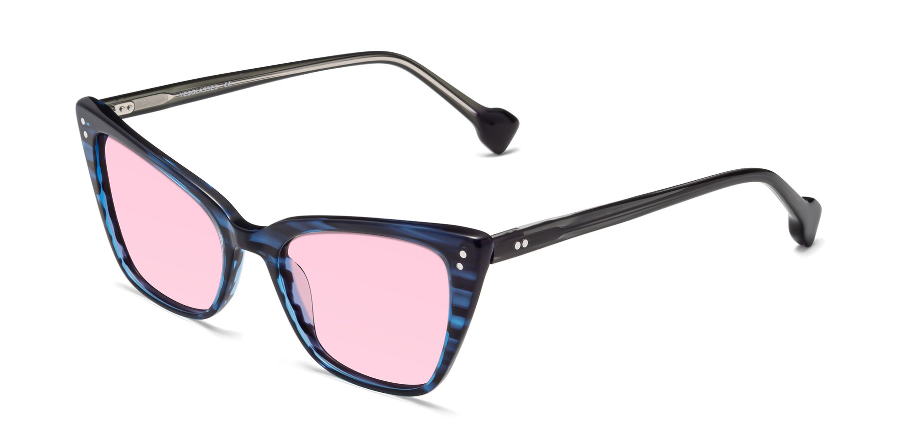 Angle of 1491 in Stripe Blue with Light Pink Tinted Lenses