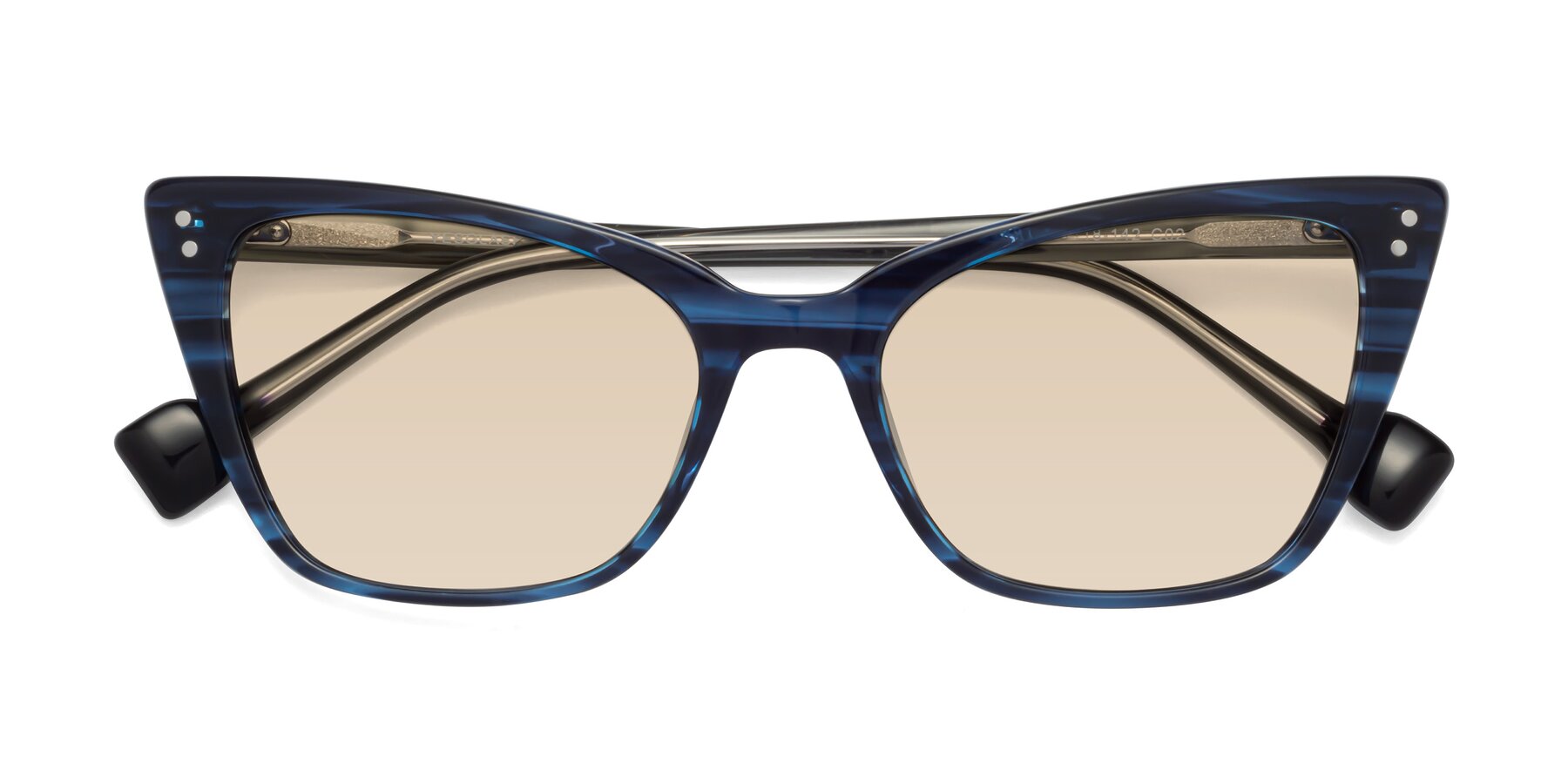 Folded Front of 1491 in Stripe Blue with Light Brown Tinted Lenses