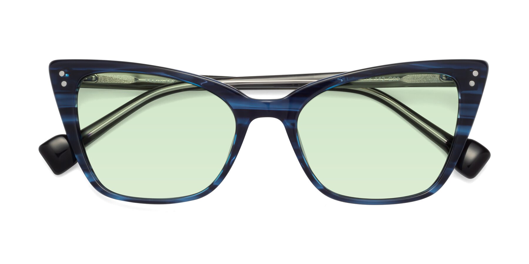 Folded Front of 1491 in Stripe Blue with Light Green Tinted Lenses
