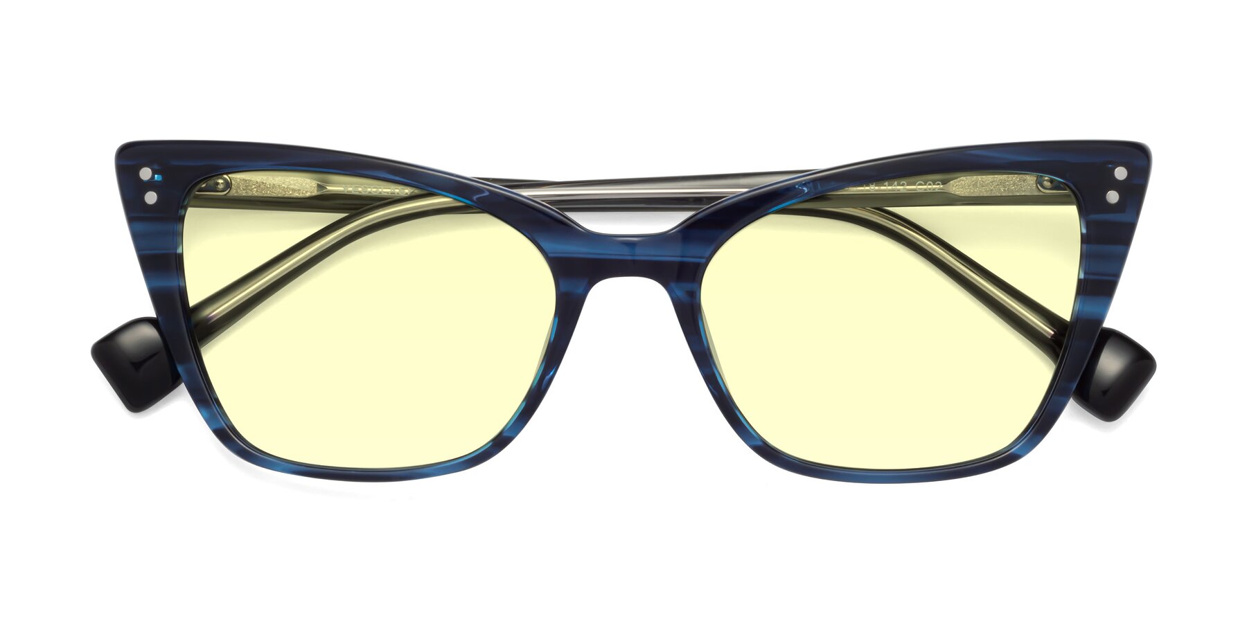 Folded Front of 1491 in Stripe Blue with Light Yellow Tinted Lenses