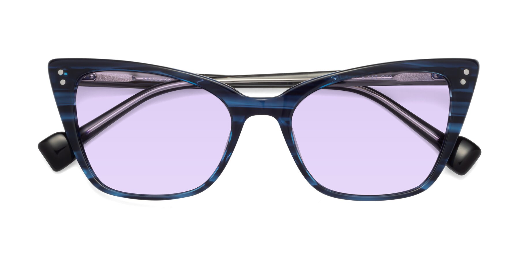 Folded Front of 1491 in Stripe Blue with Light Purple Tinted Lenses
