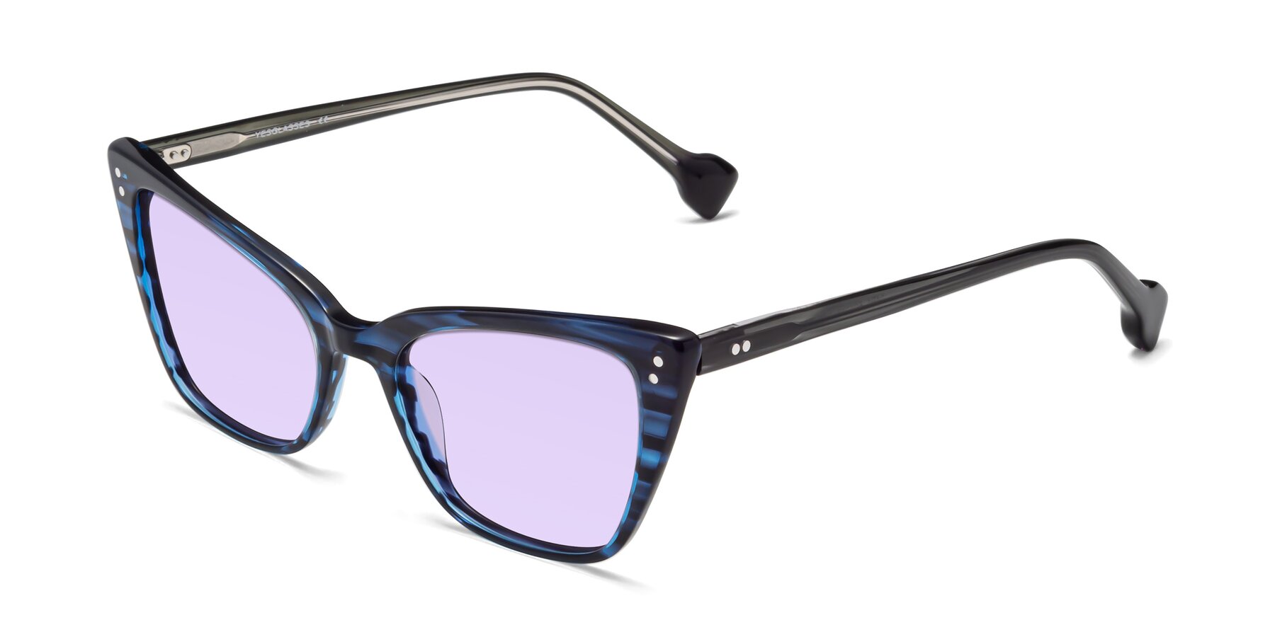 Angle of 1491 in Stripe Blue with Light Purple Tinted Lenses
