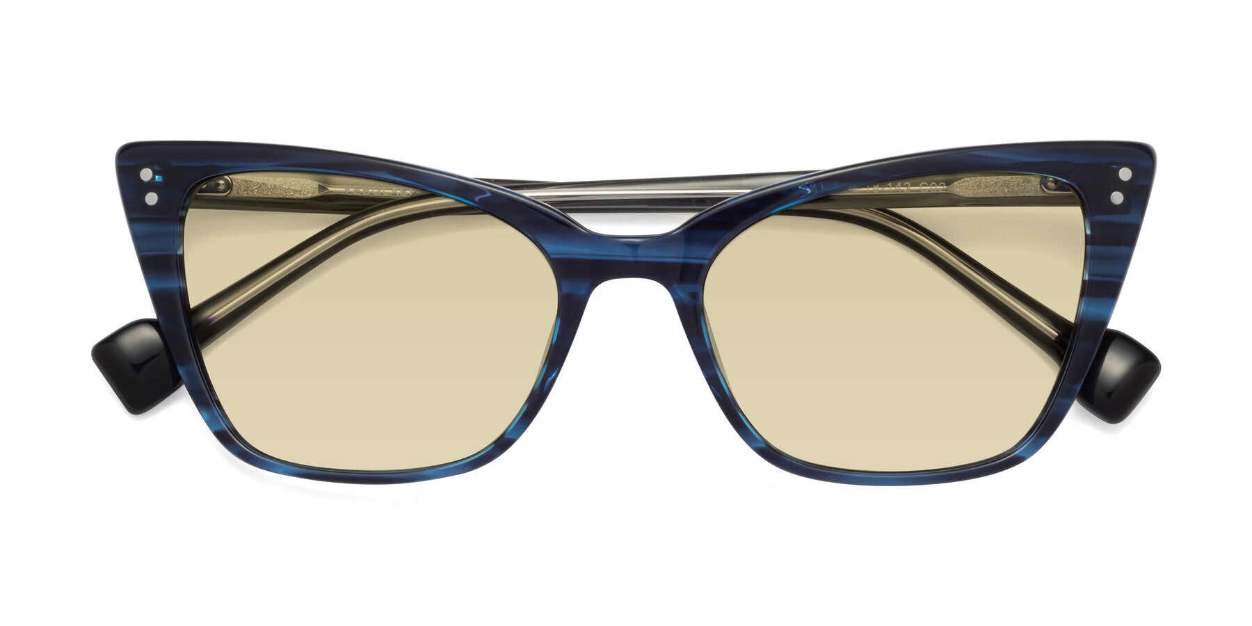 Folded Front of 1491 in Stripe Blue with Light Champagne Tinted Lenses