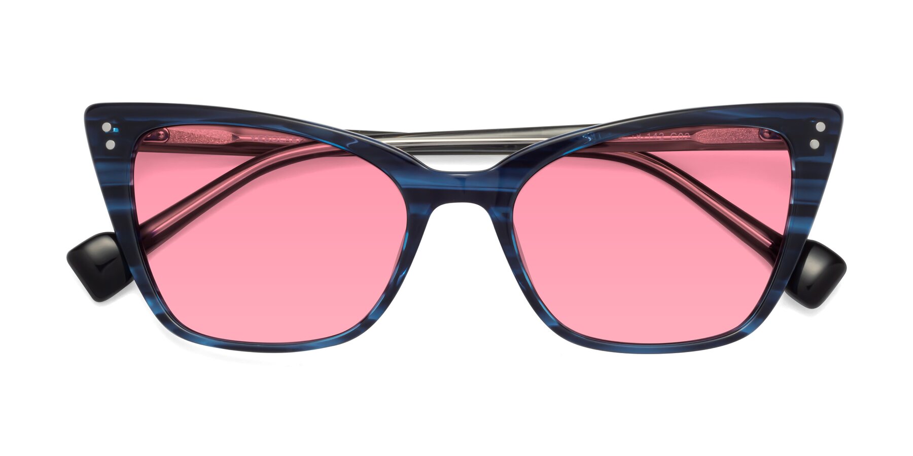 Folded Front of 1491 in Stripe Blue with Pink Tinted Lenses
