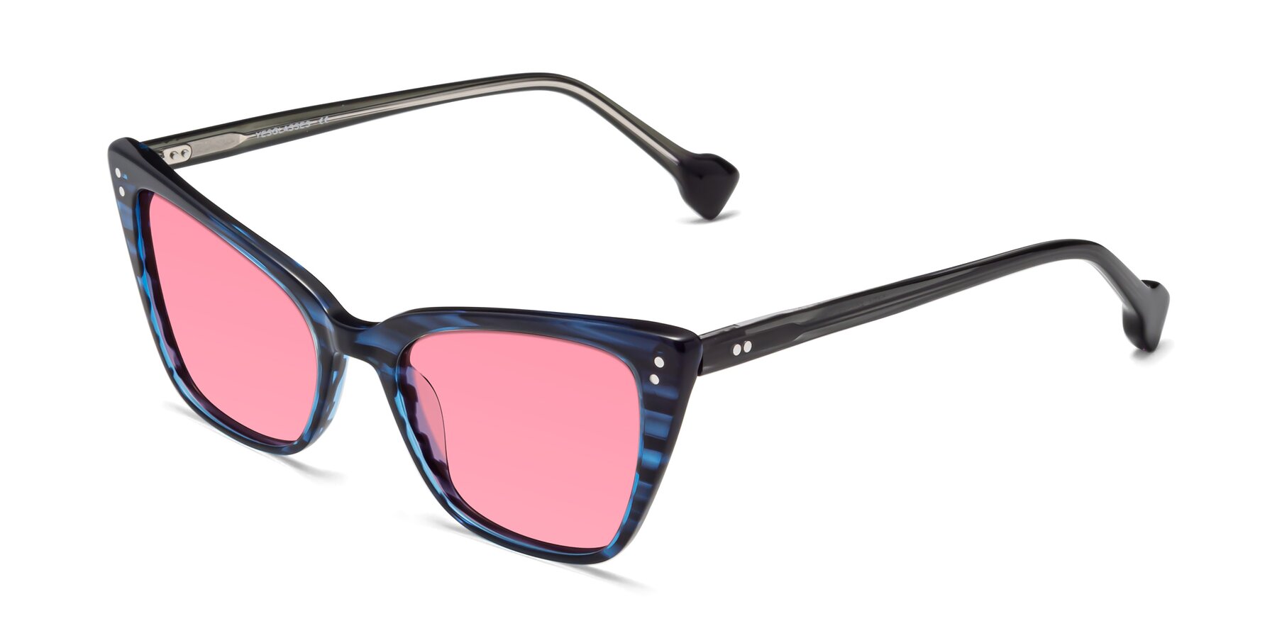 Angle of 1491 in Stripe Blue with Pink Tinted Lenses