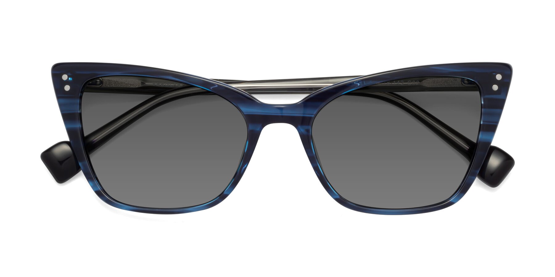 Folded Front of 1491 in Stripe Blue with Medium Gray Tinted Lenses