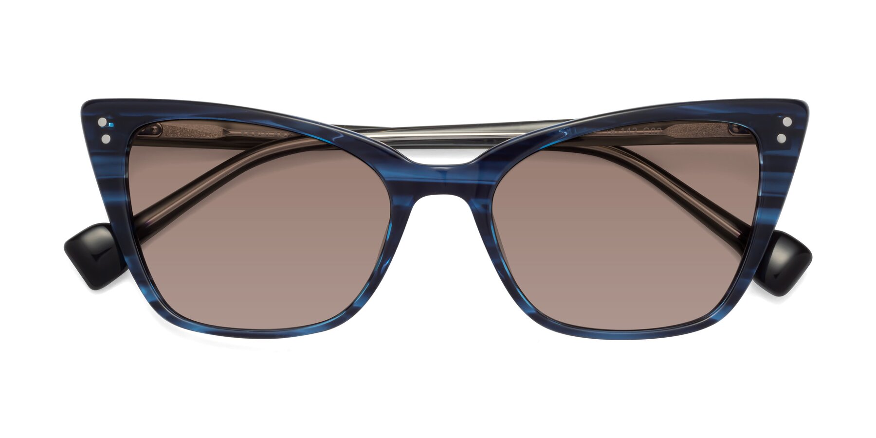 Folded Front of 1491 in Stripe Blue with Medium Brown Tinted Lenses