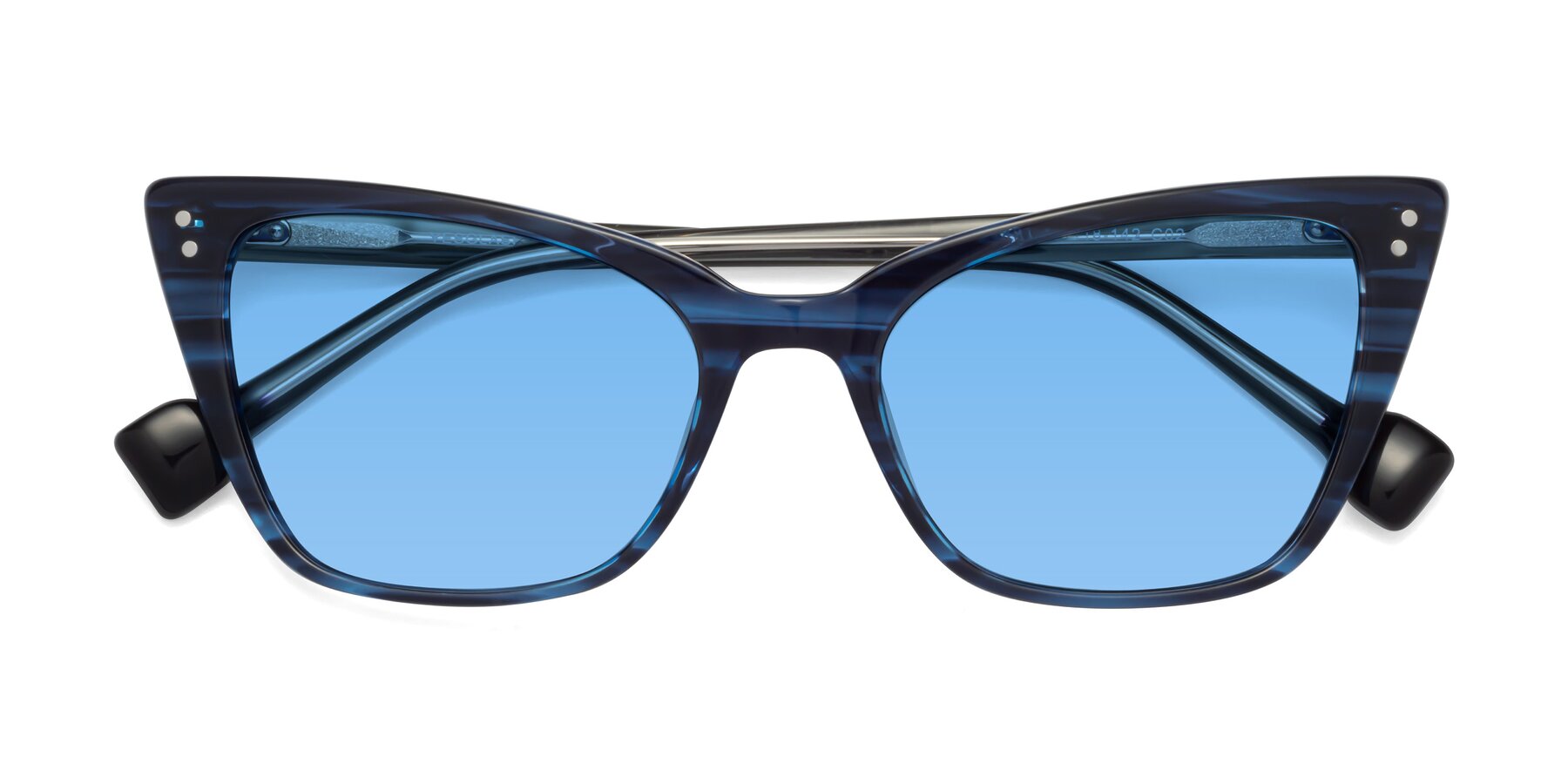 Folded Front of 1491 in Stripe Blue with Medium Blue Tinted Lenses