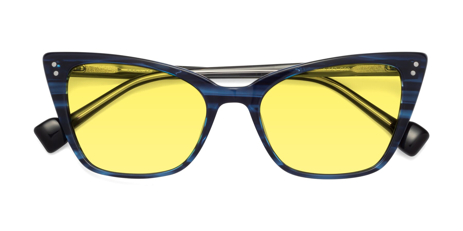 Folded Front of 1491 in Stripe Blue with Medium Yellow Tinted Lenses